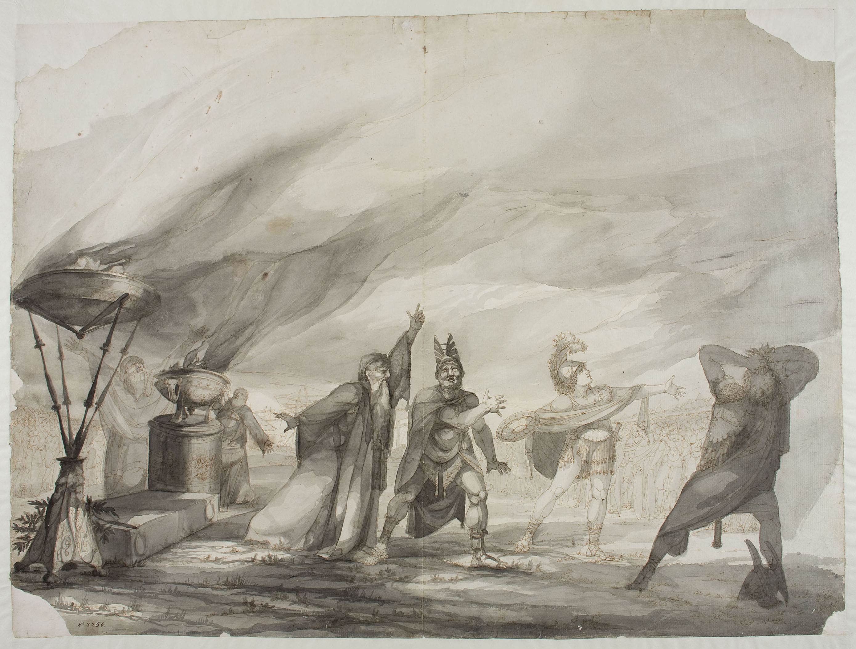 image for: Pau Rigalt - Escena inspirada en la Ilíada (anvers) / Croquis d'un capitell (revers) - Cap a 1800-1820