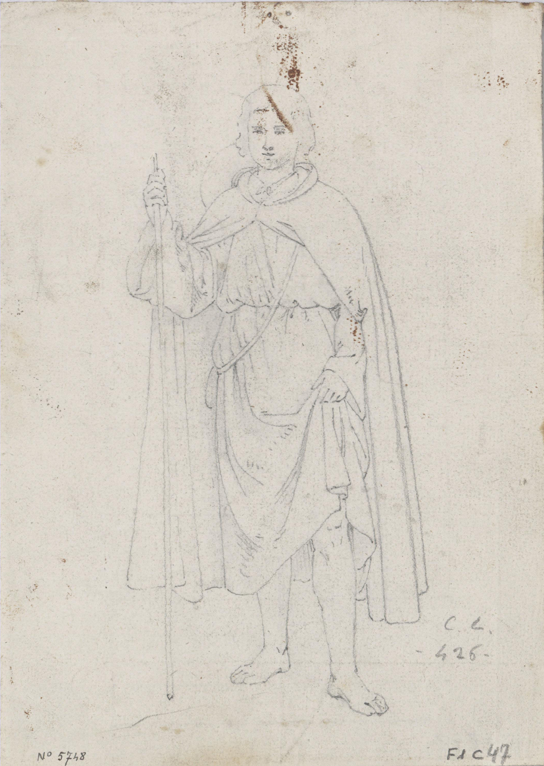 image for: Claudi Lorenzale - Estudi de Sant Roc per al retaule de sant Benet de l'Abadia de Montserrat (anvers) / Estudi de Sant Roc per al retaule de sant Benet de l'Abadia de Montserrat (revers) - Cap a 1885