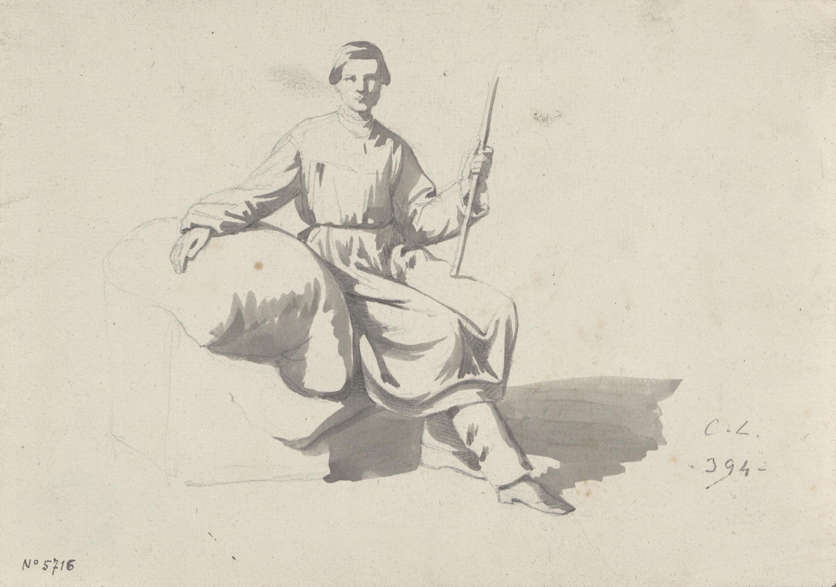 Claudi Lorenzale - Home assegut amb una llarga brusa - Cap a 1850-1870 image for: Claudi Lorenzale - Home assegut amb una llarga brusa - Cap a 1850-1870