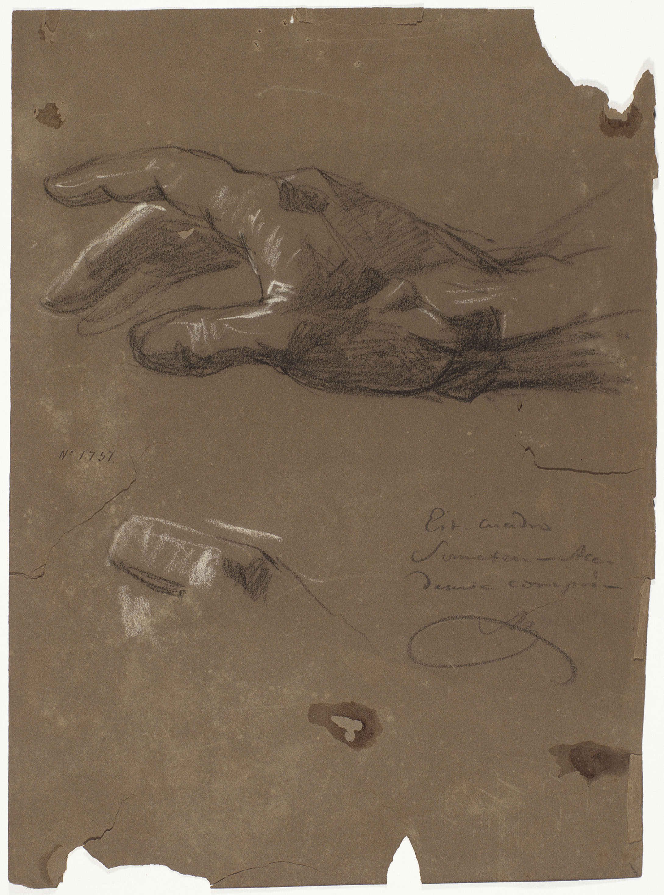 image for: Ramon Martí i Alsina - Estudi d'una mà i un dit per al quadre El Sometent del Bruc - Cap a 1866