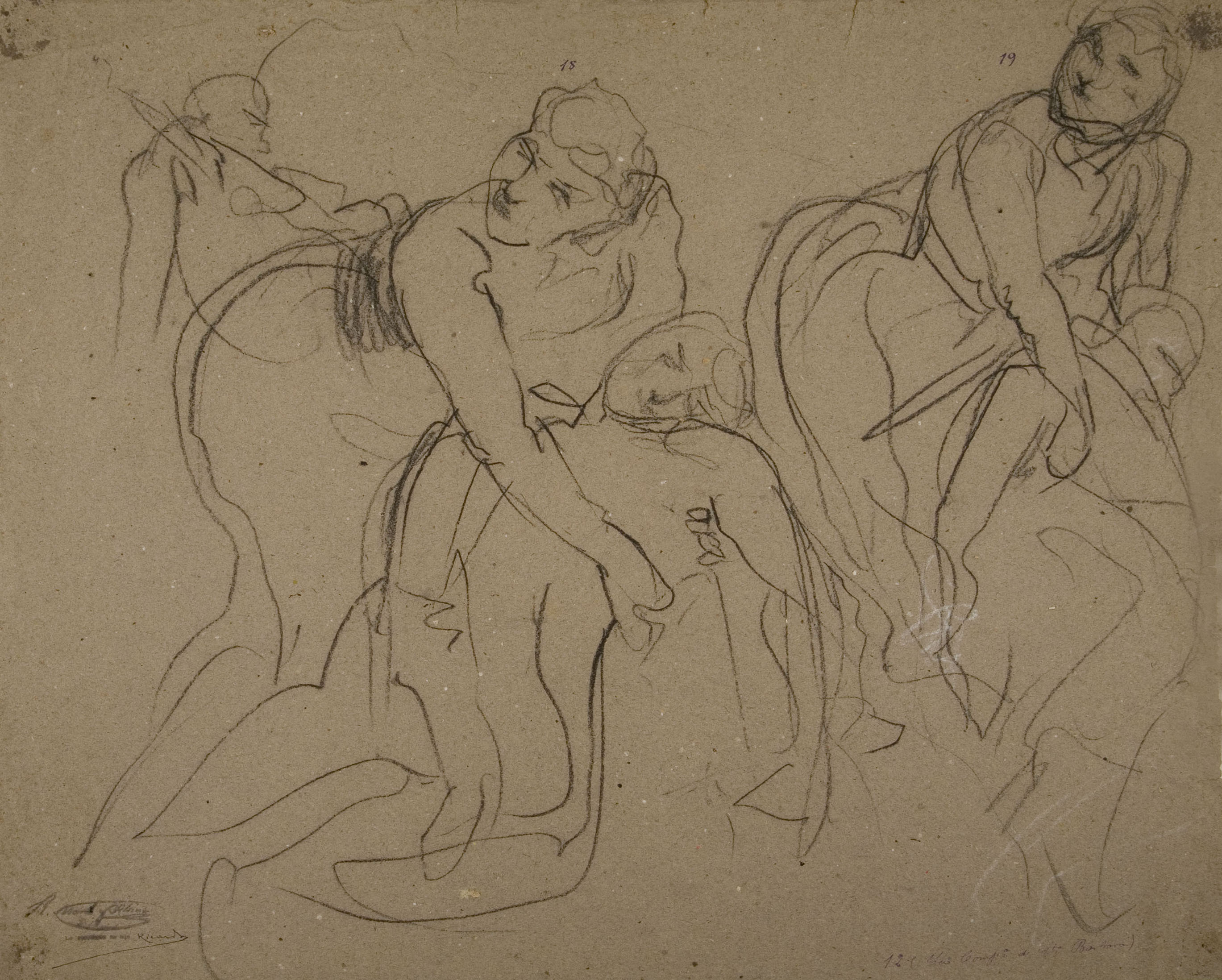 image for: Ramon Martí i Alsina - Estudis de la dona que ajau un ferit per al quadre «La Companyia de Santa Bàrbara» - Cap a 1891