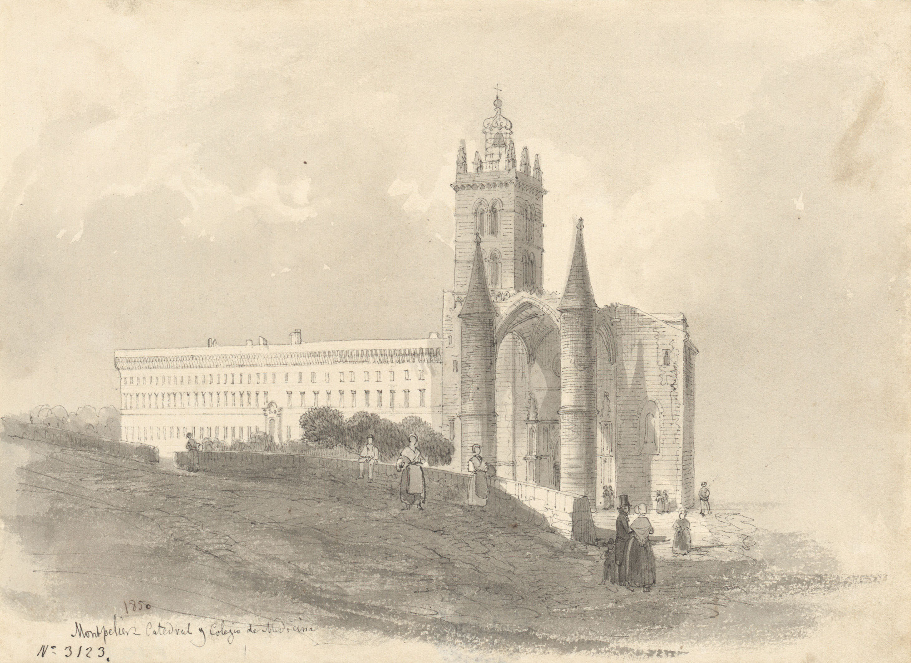 image for: Lluís Rigalt - Montpellier. Catedral y colegio de Medicina - 1850