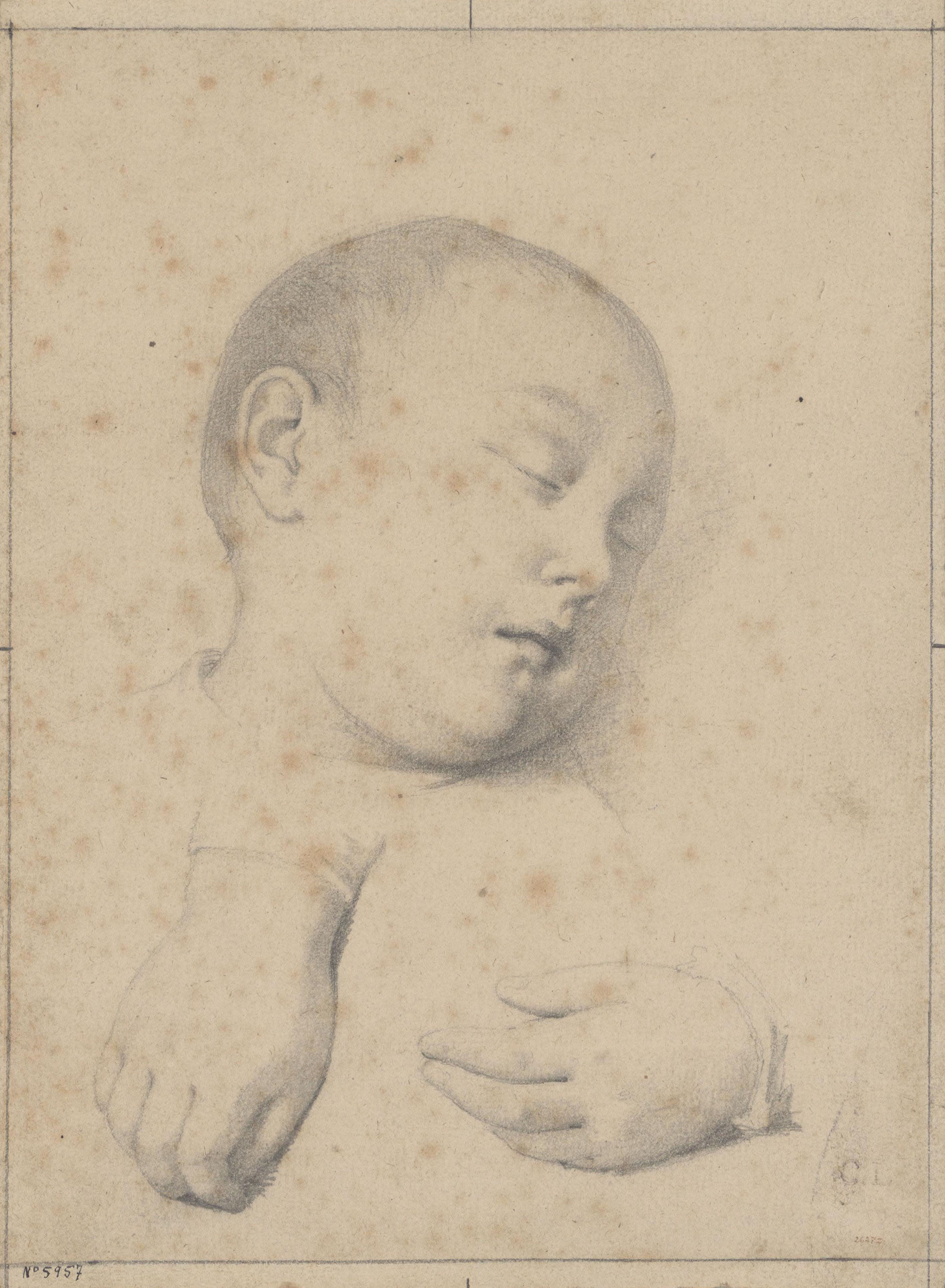 image for: Claudi Lorenzale - Estudi de cap i de mans de nen dormint - Cap a 1850-1860