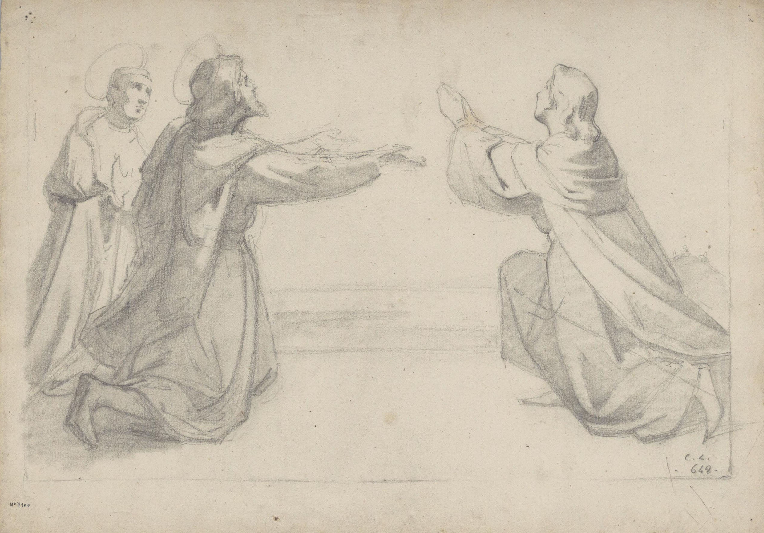 image for: Claudi Lorenzale - Estudi de sant Ramon de Penyafort, de sant Pere Nolasc i del rei Jaume I per al quadre fet per a l'Ajuntament de València - Cap a 1860