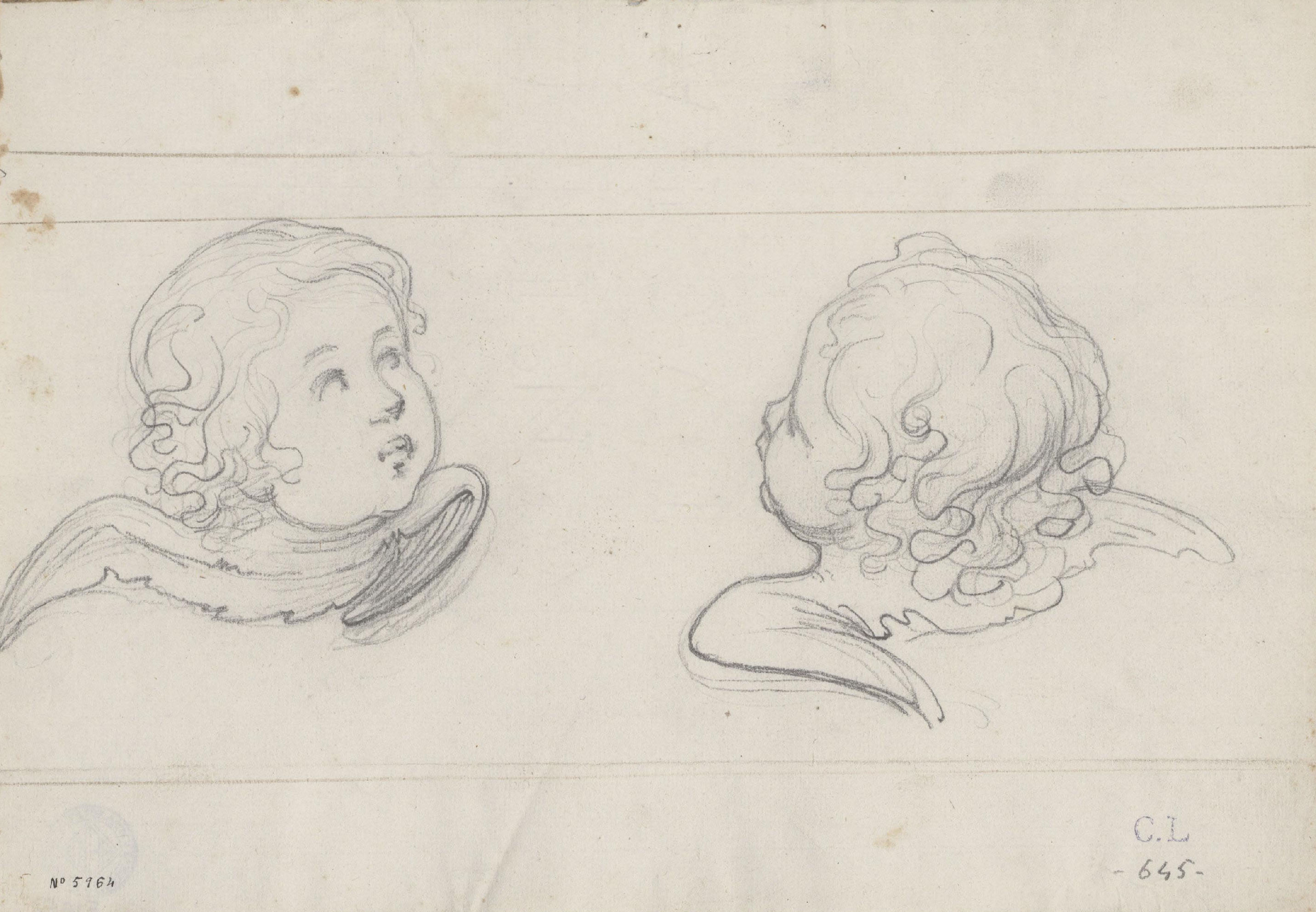 image for: Claudi Lorenzale - Dos caps de querubins - Cap a 1850-1870