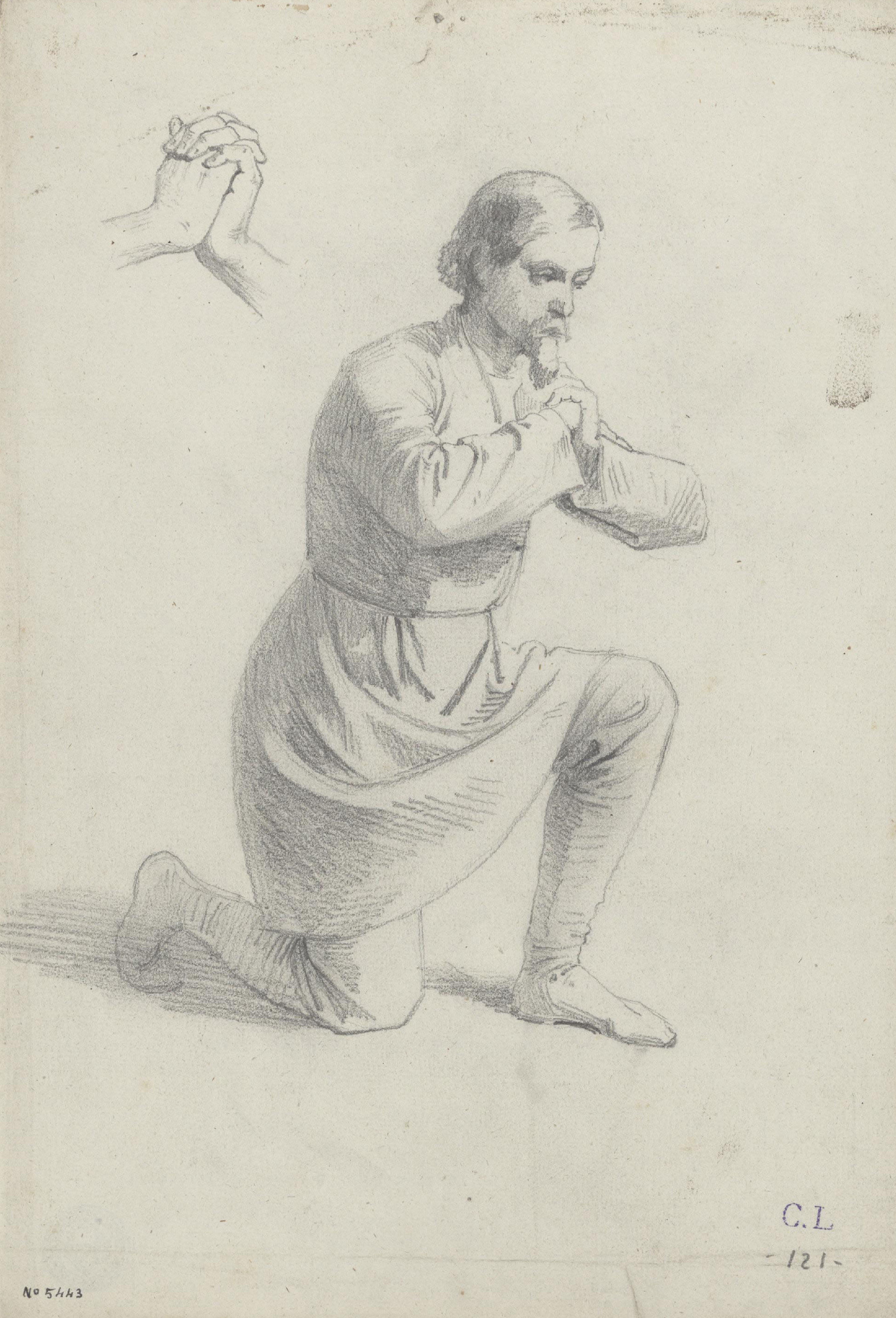Claudi Lorenzale - Estudi de figura masculina per al quadre «Mort del rei Pere III a Vilafranca» - Cap a 1870 image for: Claudi Lorenzale - Estudi de figura masculina per al quadre «Mort del rei Pere III a Vilafranca» - Cap a 1870