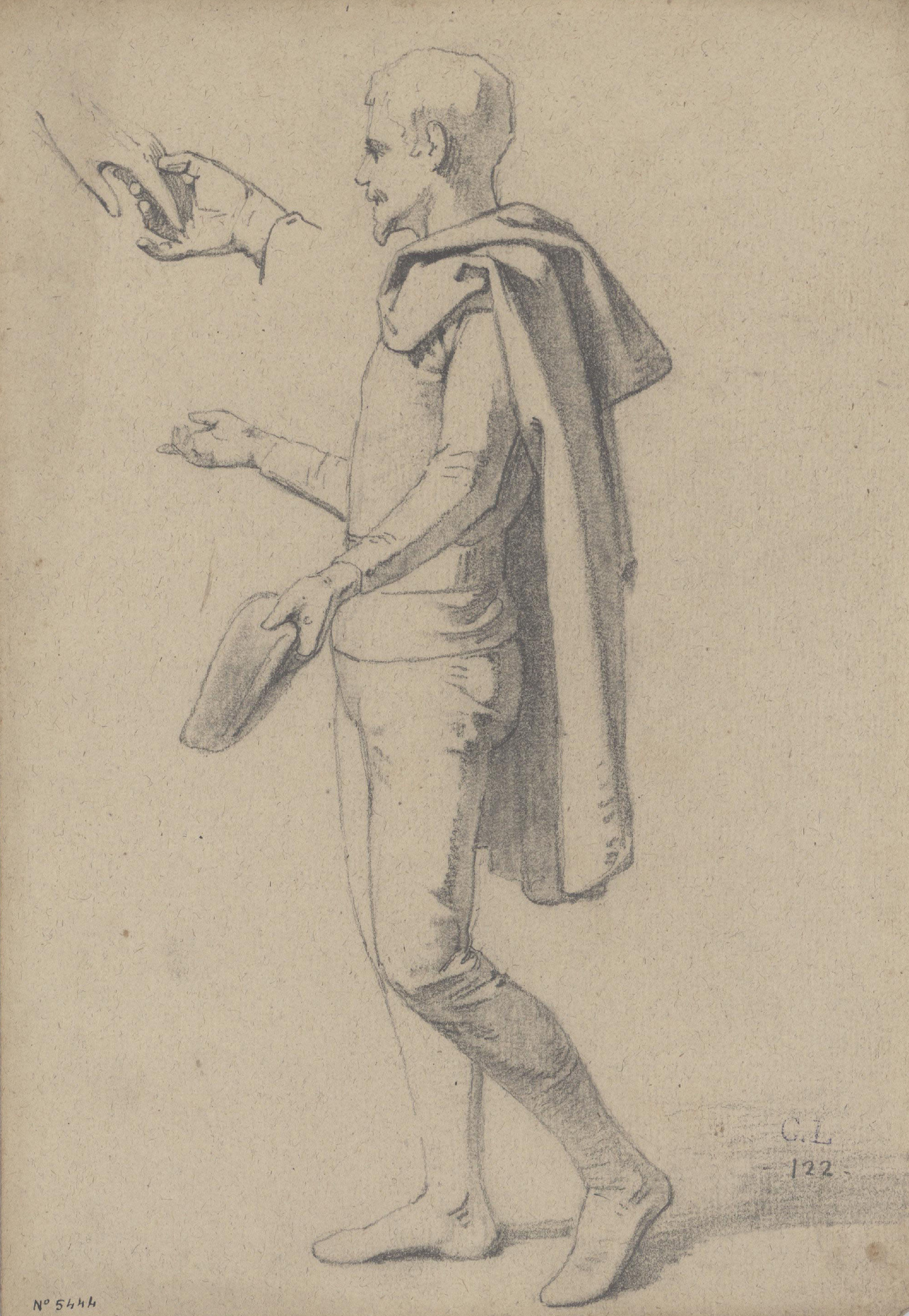 image for: Claudi Lorenzale - Home amb indumentària medieval i estudi de mans - Cap a 1850-1870