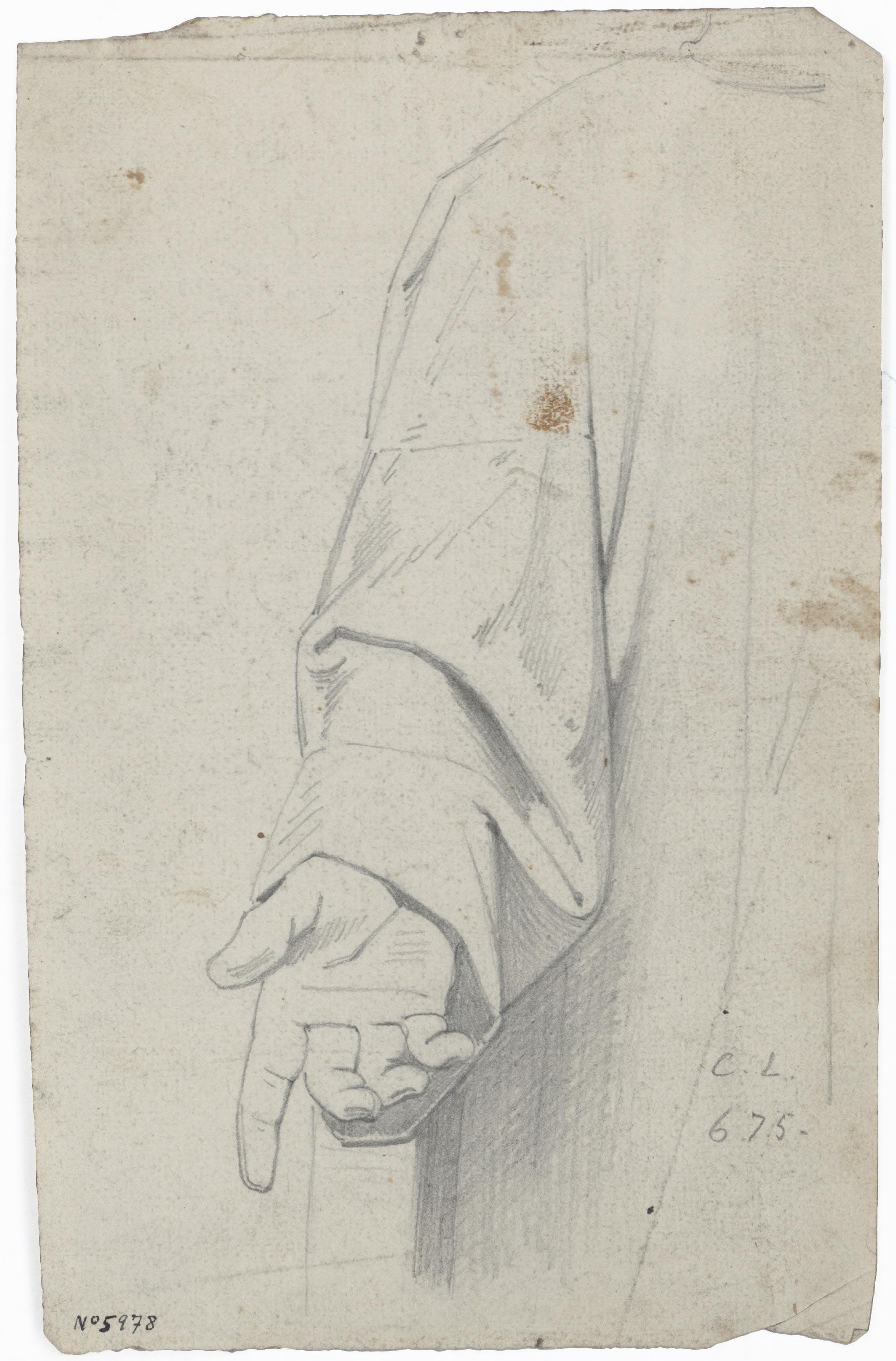 image for: Claudi Lorenzale - Estudi de vestimenta de màniga i de mà (anvers) / Estudi de vestimenta de màniga i de mà (revers) - Cap a 1850-1870