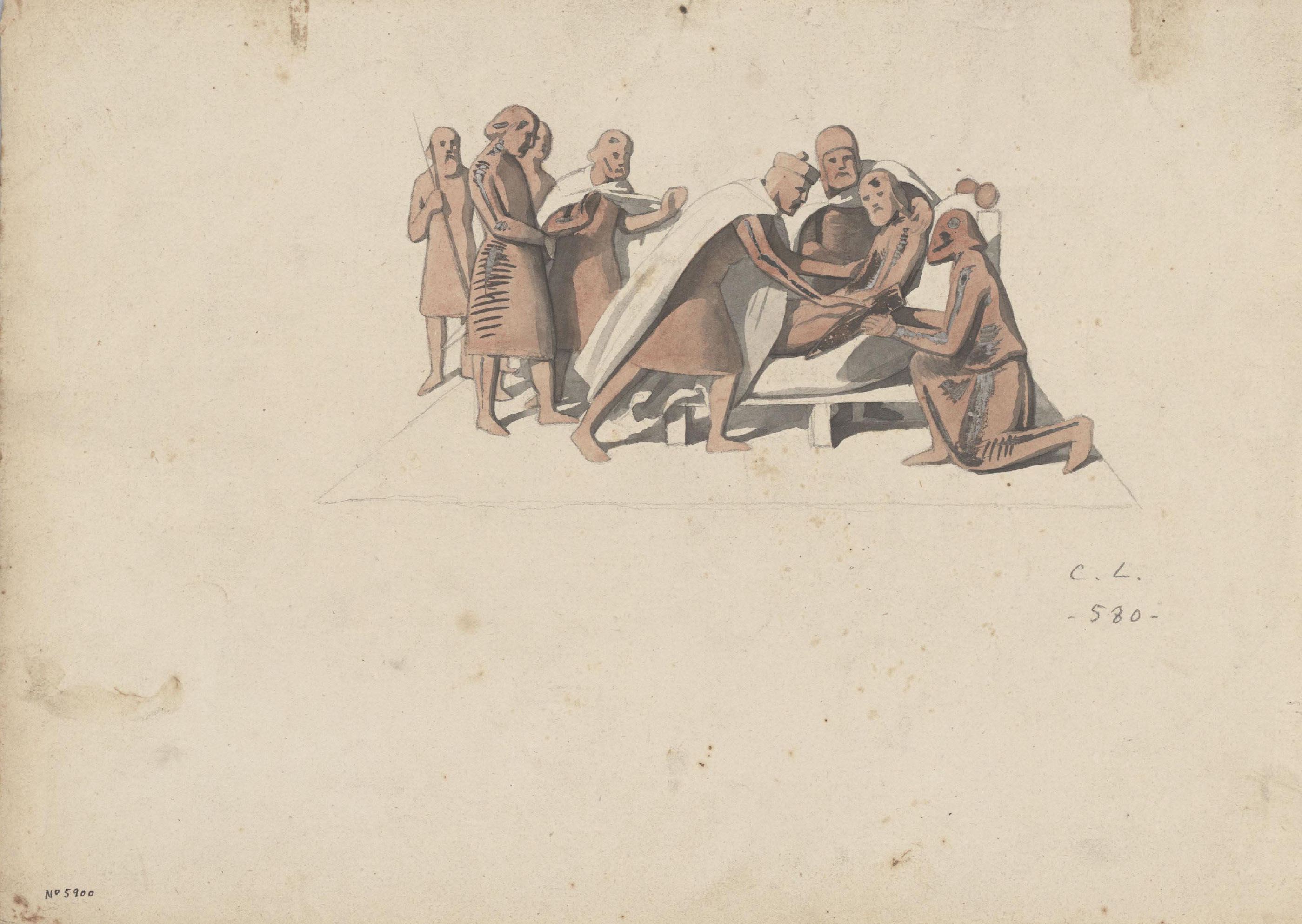 image for: Claudi Lorenzale - Estudi per al quadre «Origen de l'escut del Comtat de Barcelona» (anvers) / Estudi per al quadre «Origen de l'escut del Comtat de Barcelona» (revers) - Cap a 1843-1844