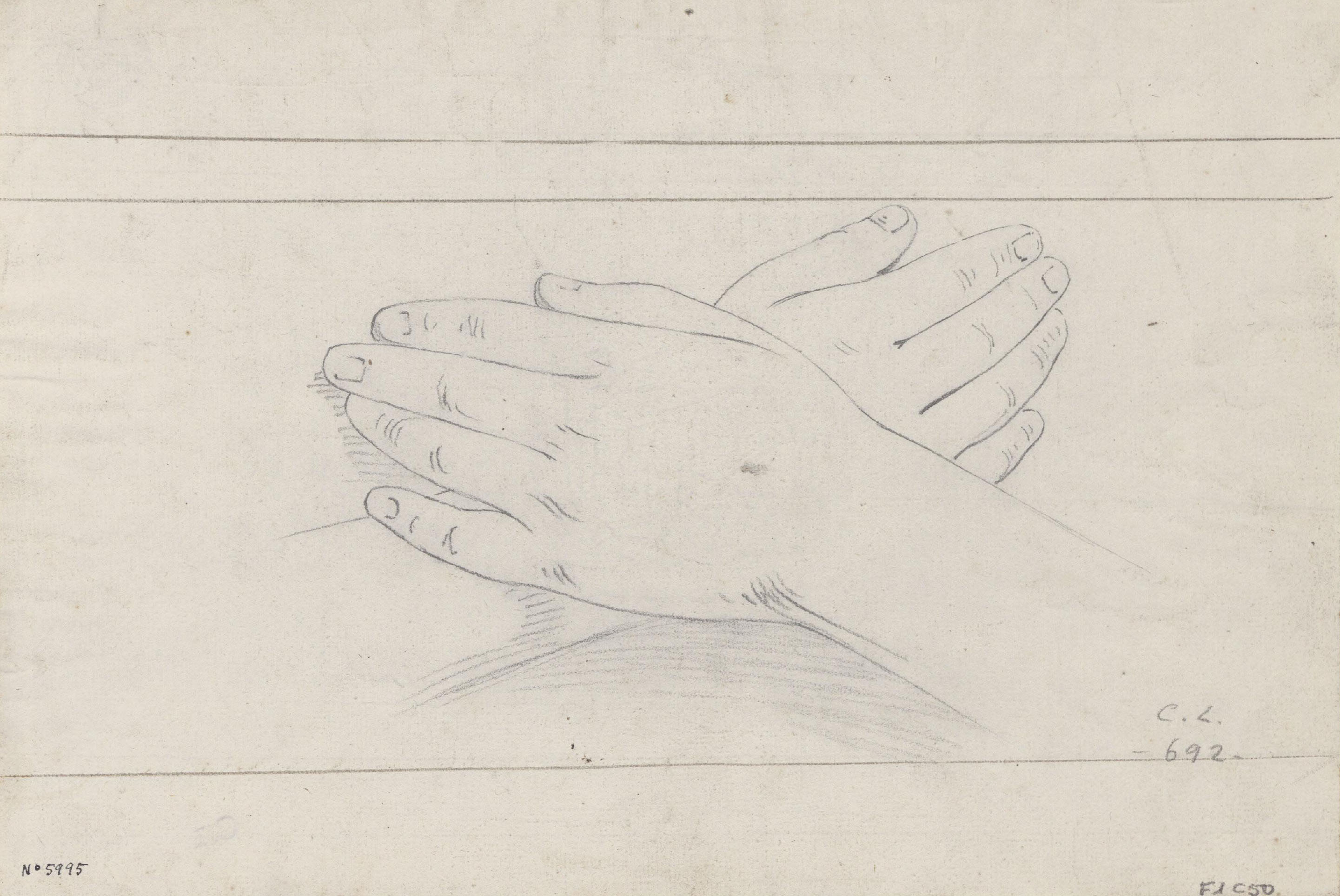 image for: Claudi Lorenzale - Estudi de dues mans creuades (anvers) / Estudi de dues mans creuades (revers) - Cap a 1850-1870