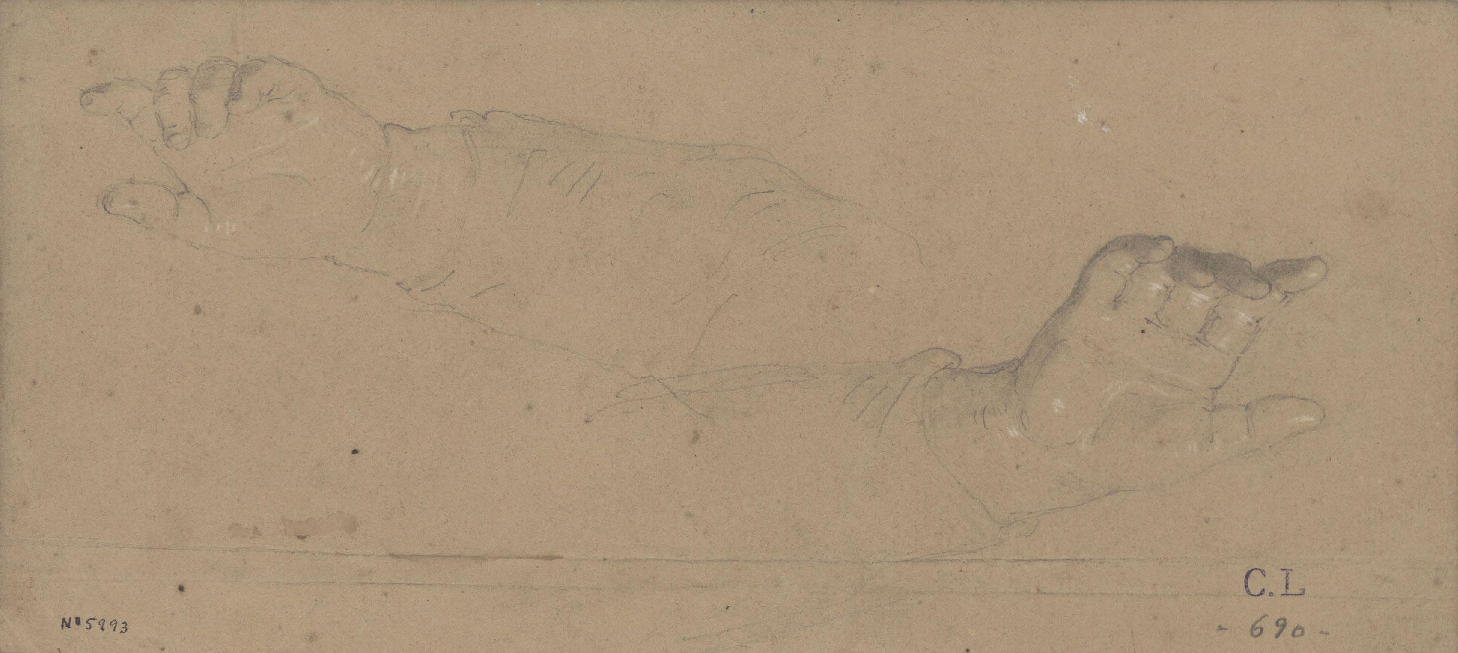 image for: Claudi Lorenzale - Estudi de dues mans - Cap a 1850-1870