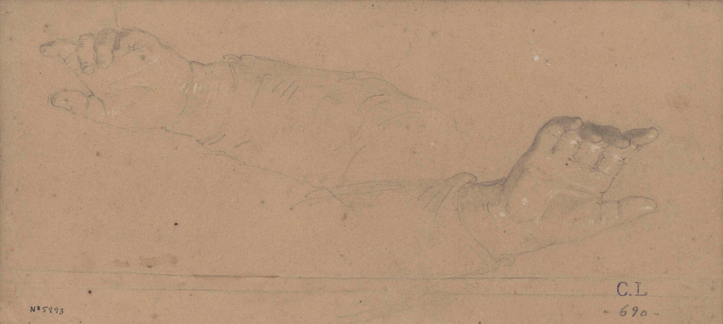 Claudi Lorenzale - Estudi de dues mans - Cap a 1850-1870 image for: Claudi Lorenzale - Estudi de dues mans - Cap a 1850-1870