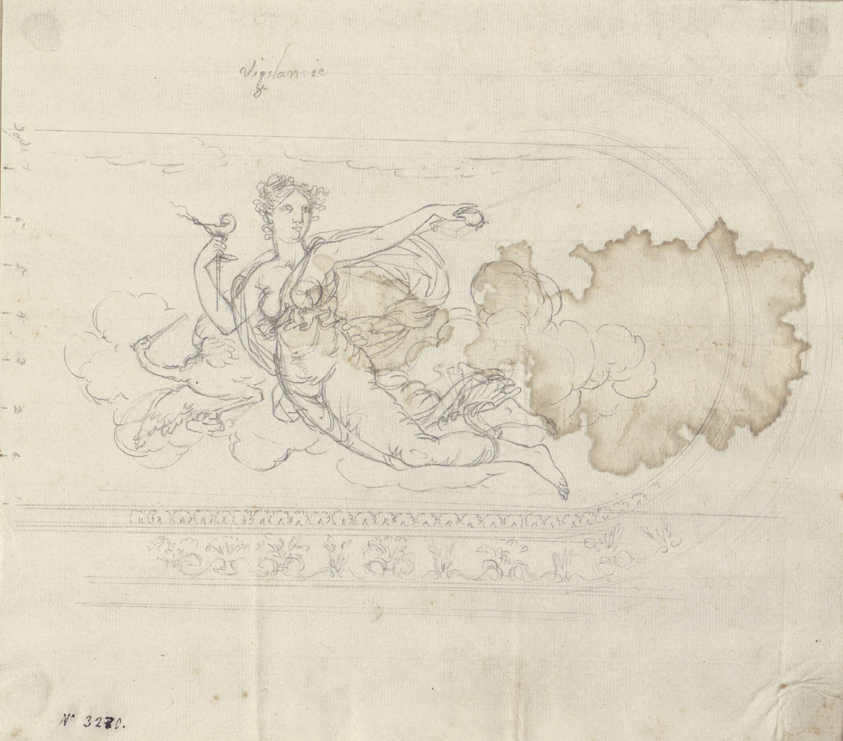 image for: Pau Rigalt - Figura al·legòrica de la Vigilància (Decoració de l'antic Palau Castell de Pons) - Cap a 1830