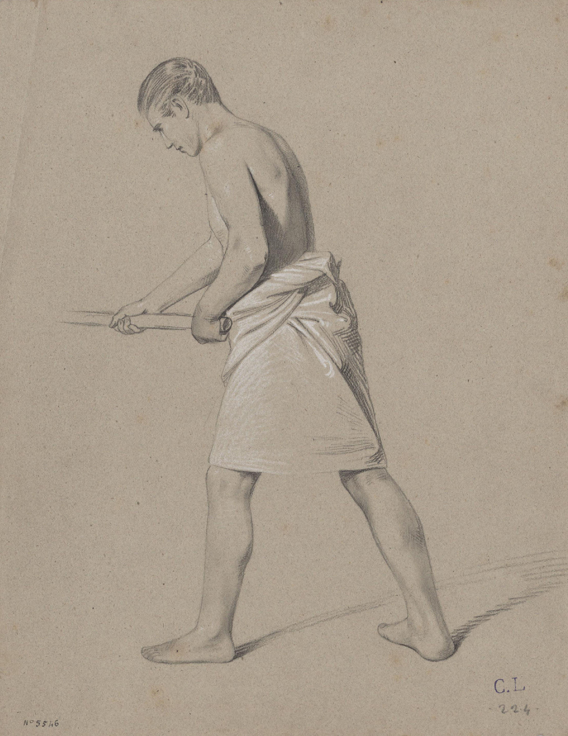 Claudi Lorenzale - Jove sostenint un pal - Cap a 1850-1870 image for: Claudi Lorenzale - Jove sostenint un pal - Cap a 1850-1870