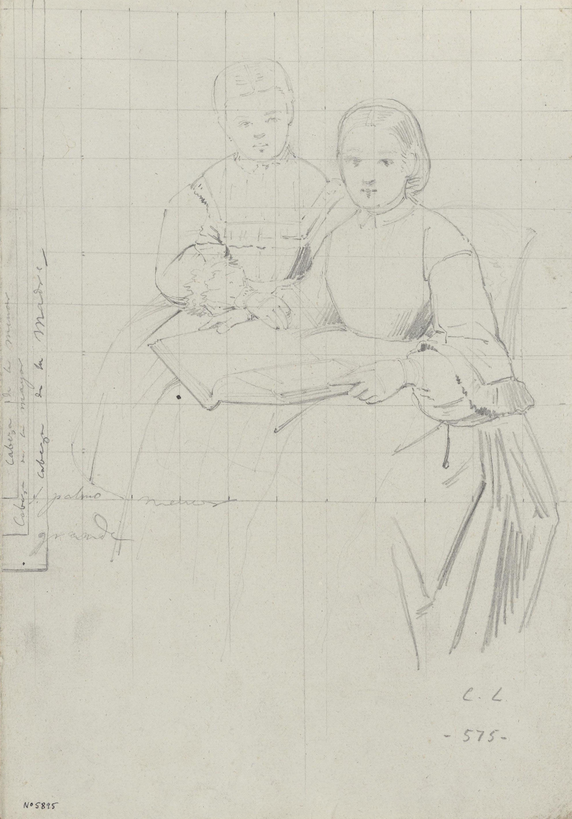 Claudi Lorenzale - Estudi de dona amb la seva filla - Cap a 1860-1880 image for: Claudi Lorenzale - Estudi de dona amb la seva filla - Cap a 1860-1880