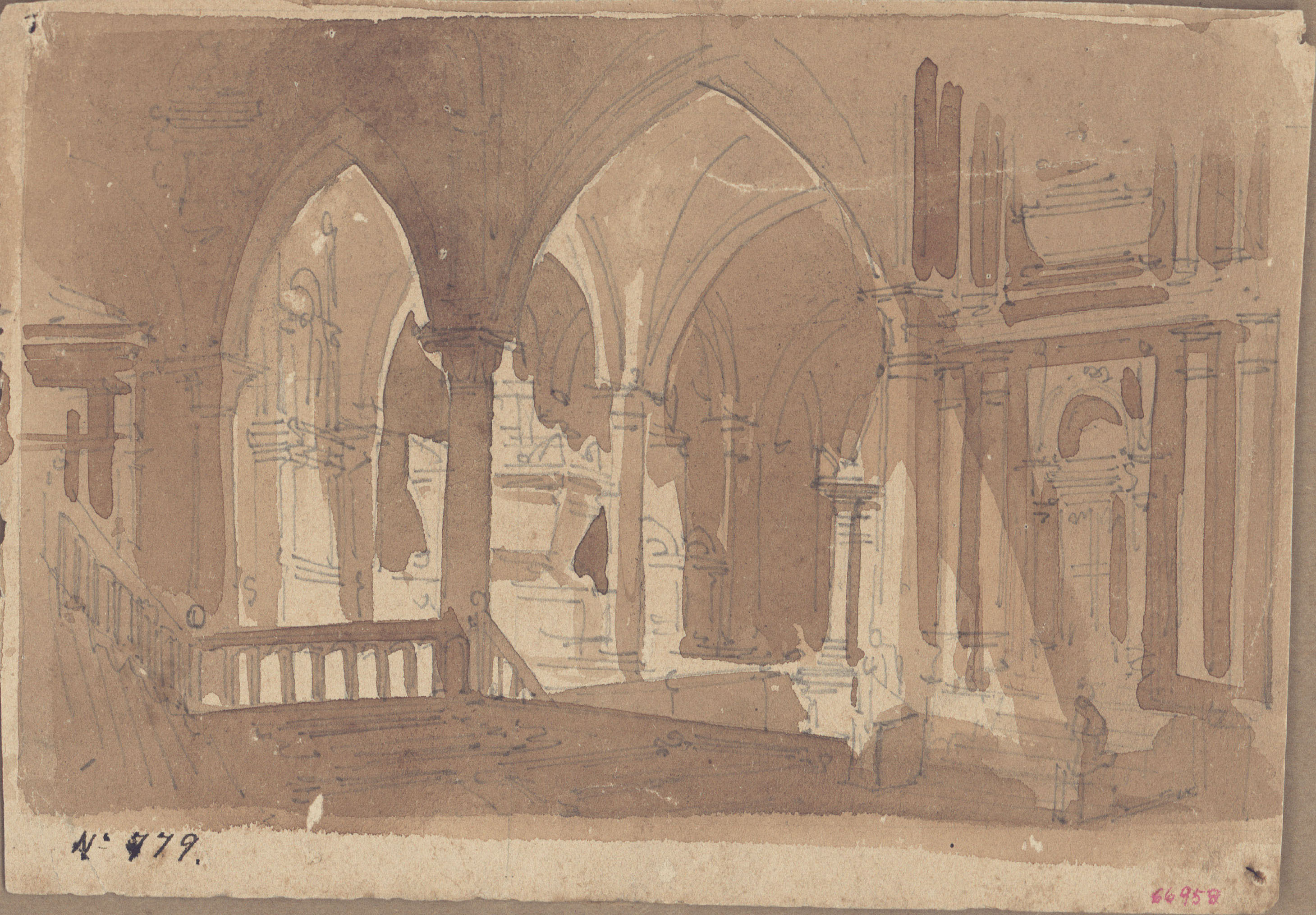 image for: Achille Battistuzzi - Interior d'un temple (escenografia) - Cap a 1850-1860