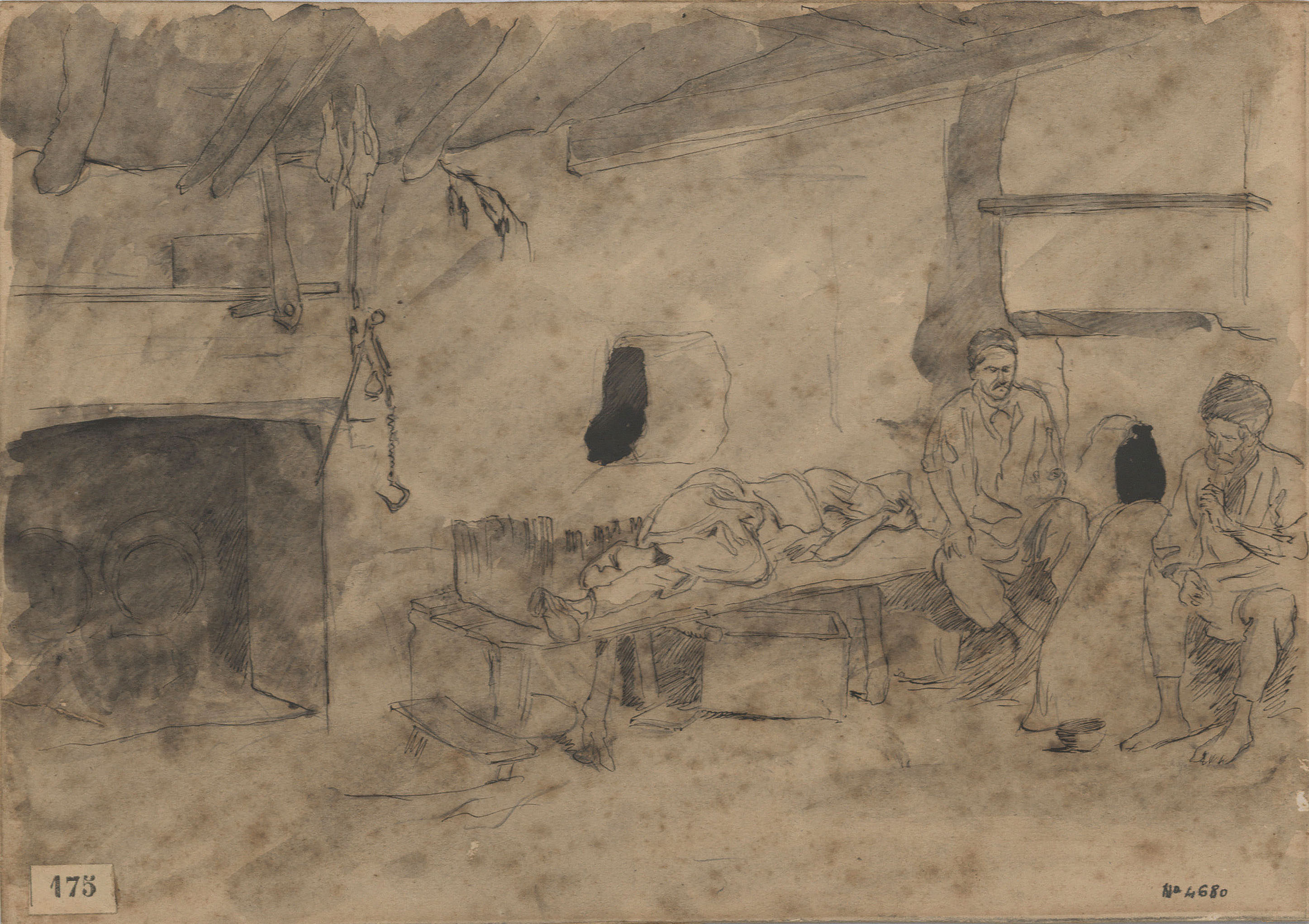 image for: Josep Lluís Pellicer - Interior amb homes descansant - 1877