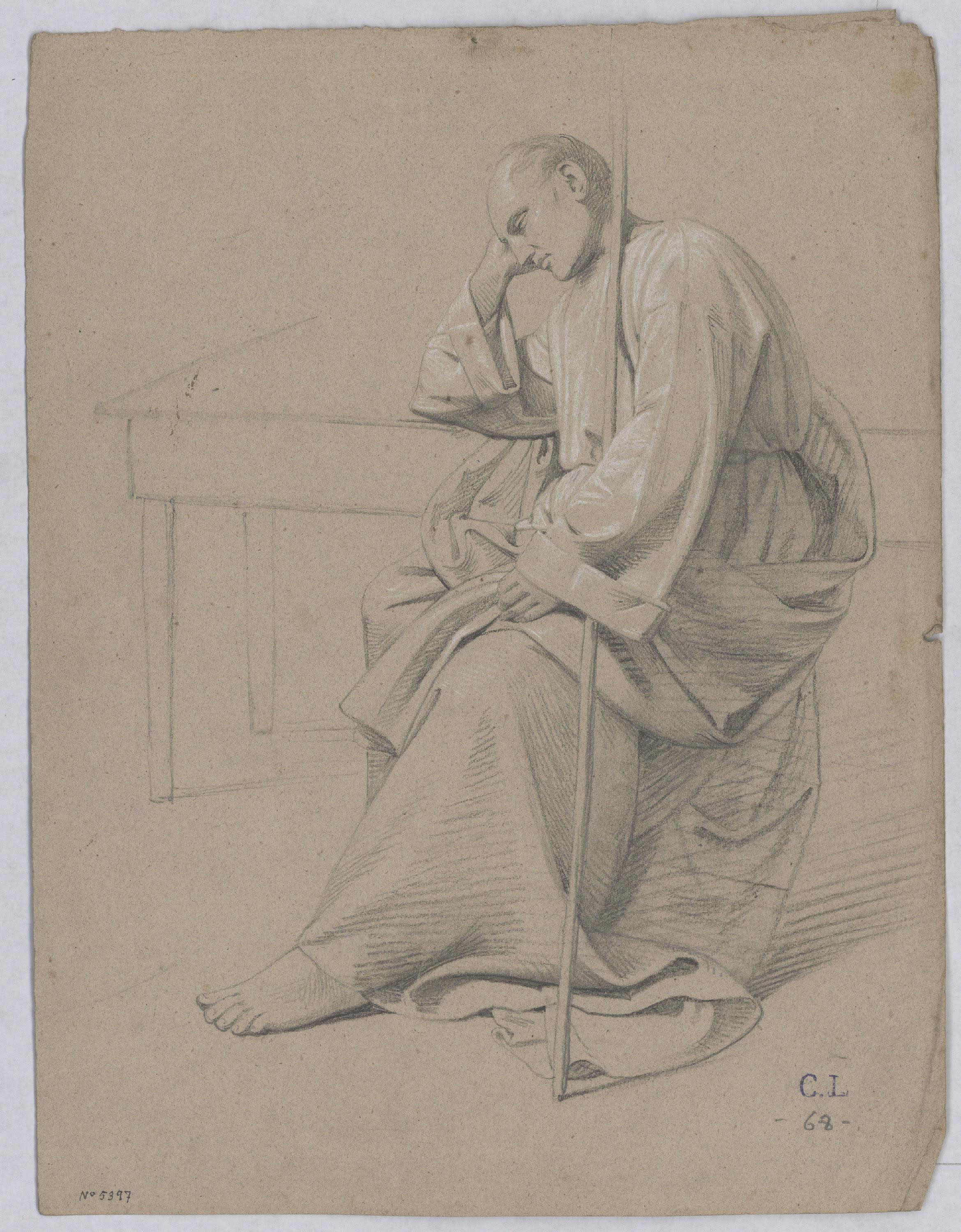 image for: Claudi Lorenzale - Home descansant sobre una taula - Cap a 1850-1870