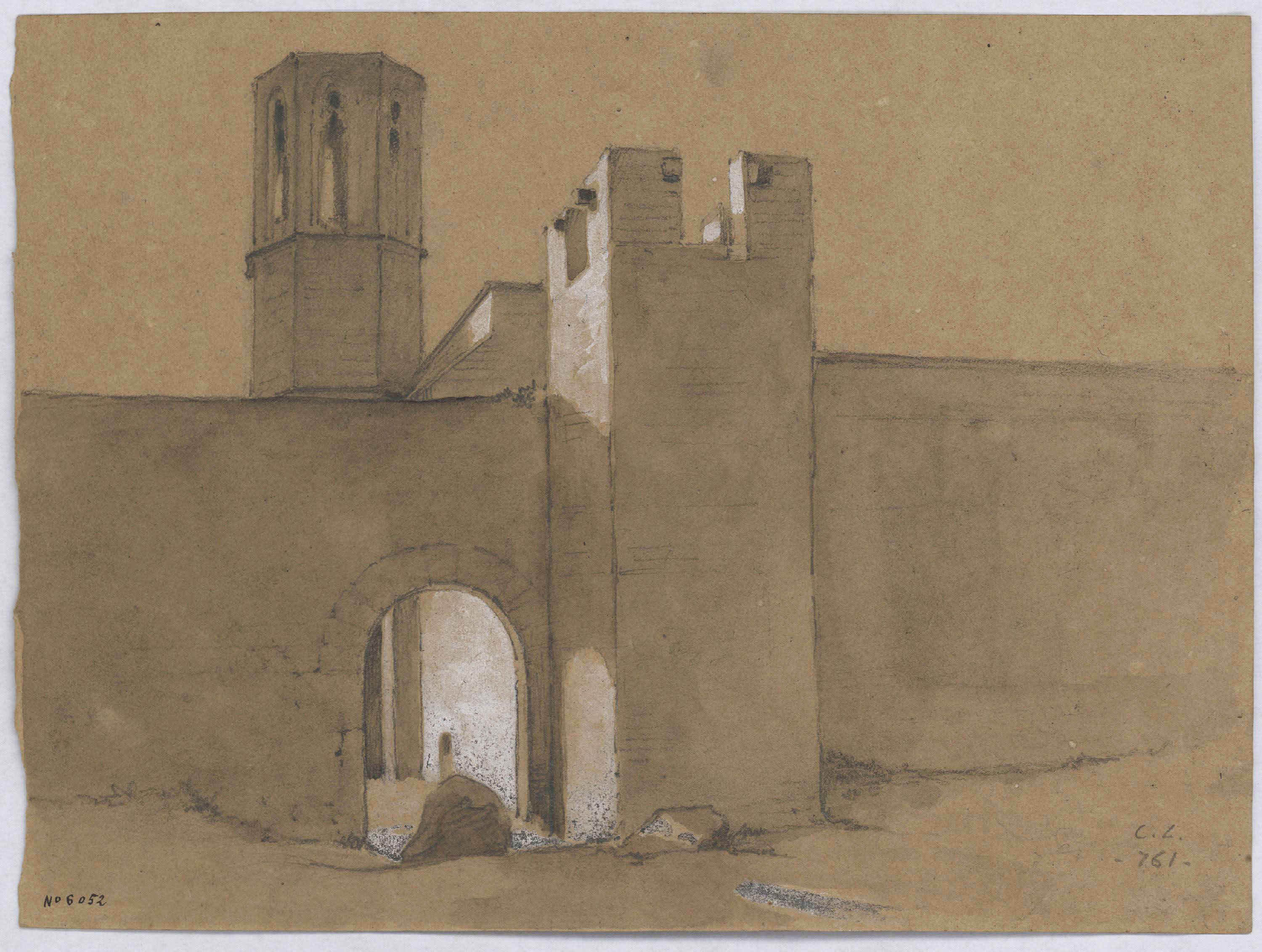 image for: Claudi Lorenzale - Estudi del Monestir de Pedralbes per a la pintura (anvers) / Croquis de paisatge (revers) - Cap a 1840-1850