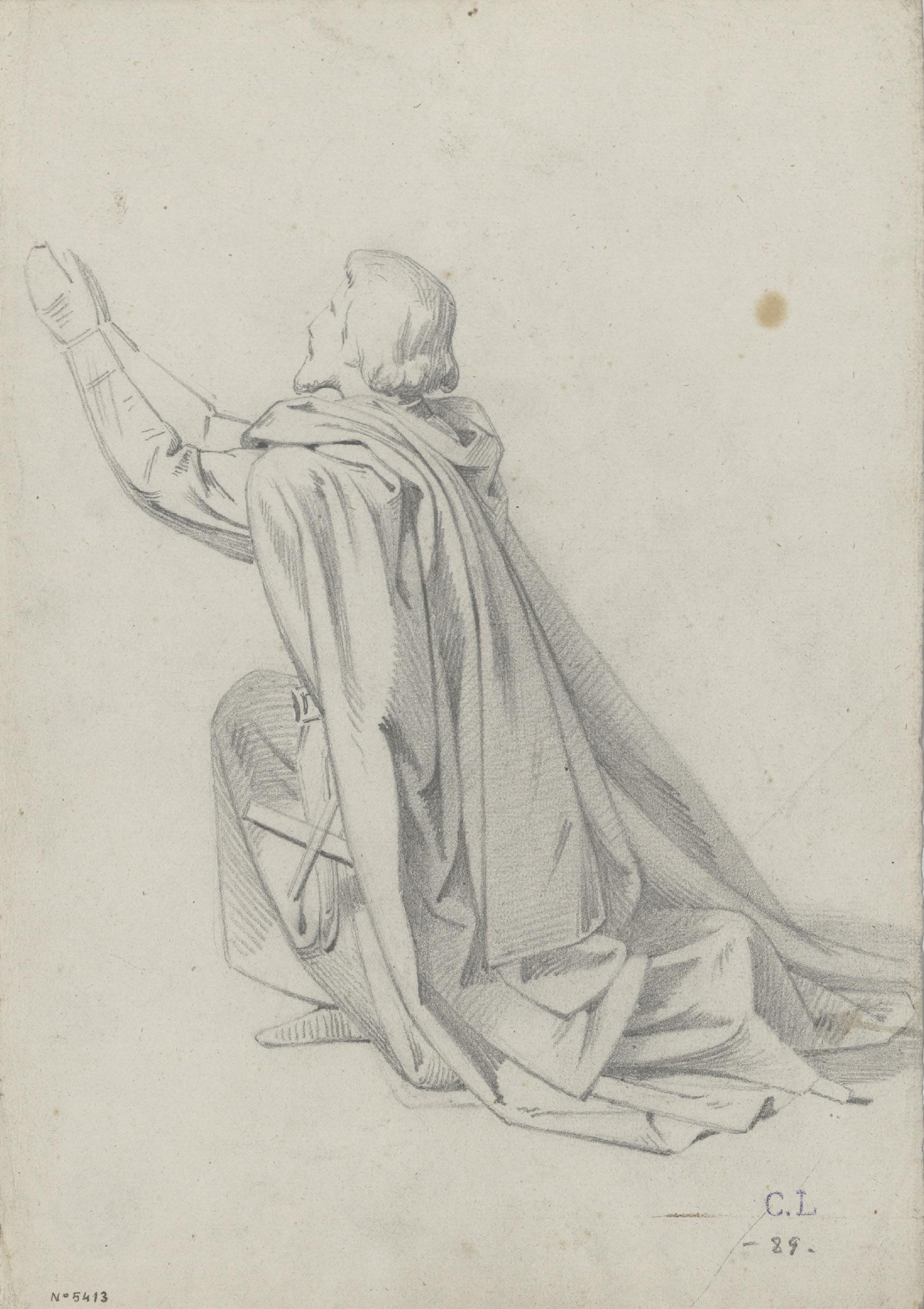 image for: Claudi Lorenzale - Estudi de cavaller suplicant per al quadre «Mort del rei Pere III a Vilafranca» - Cap a 1870