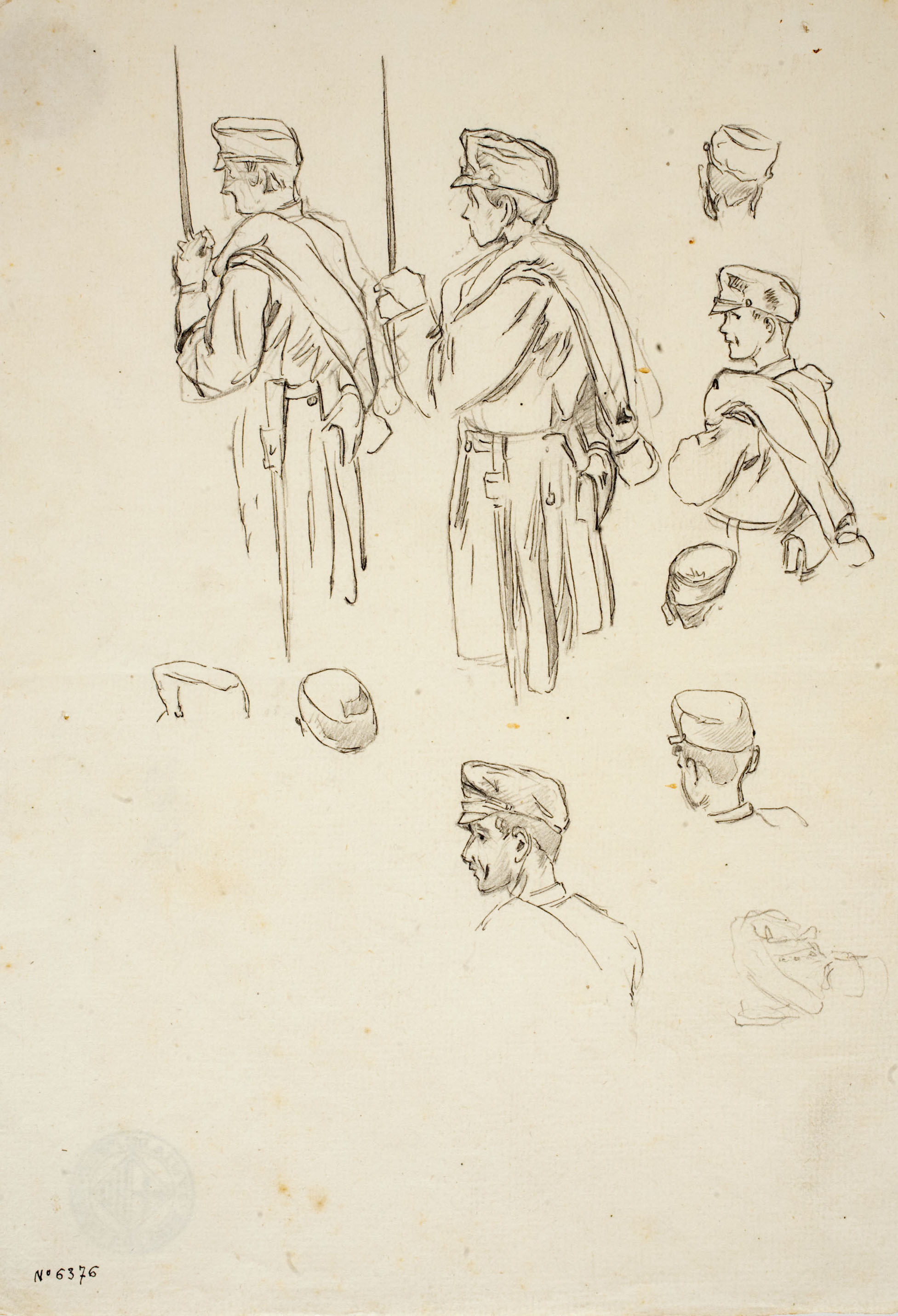 image for: Josep Lluís Pellicer - Estudi de soldats d'artilleria - Cap a 1872-1876