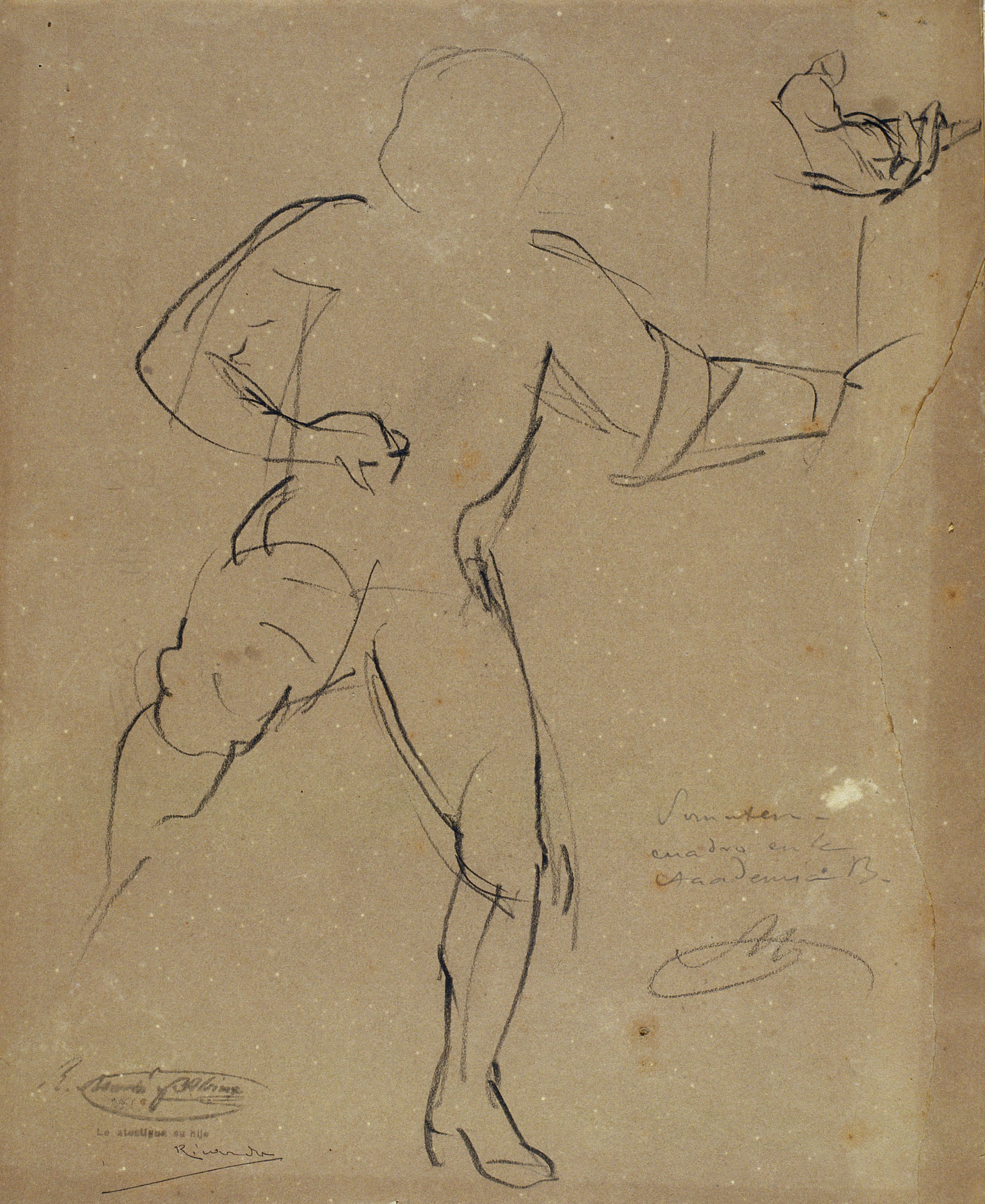 image for: Ramon Martí i Alsina - Estudi de figura dempeus i una mà per al quadre El Sometent del Bruc - Cap a 1866