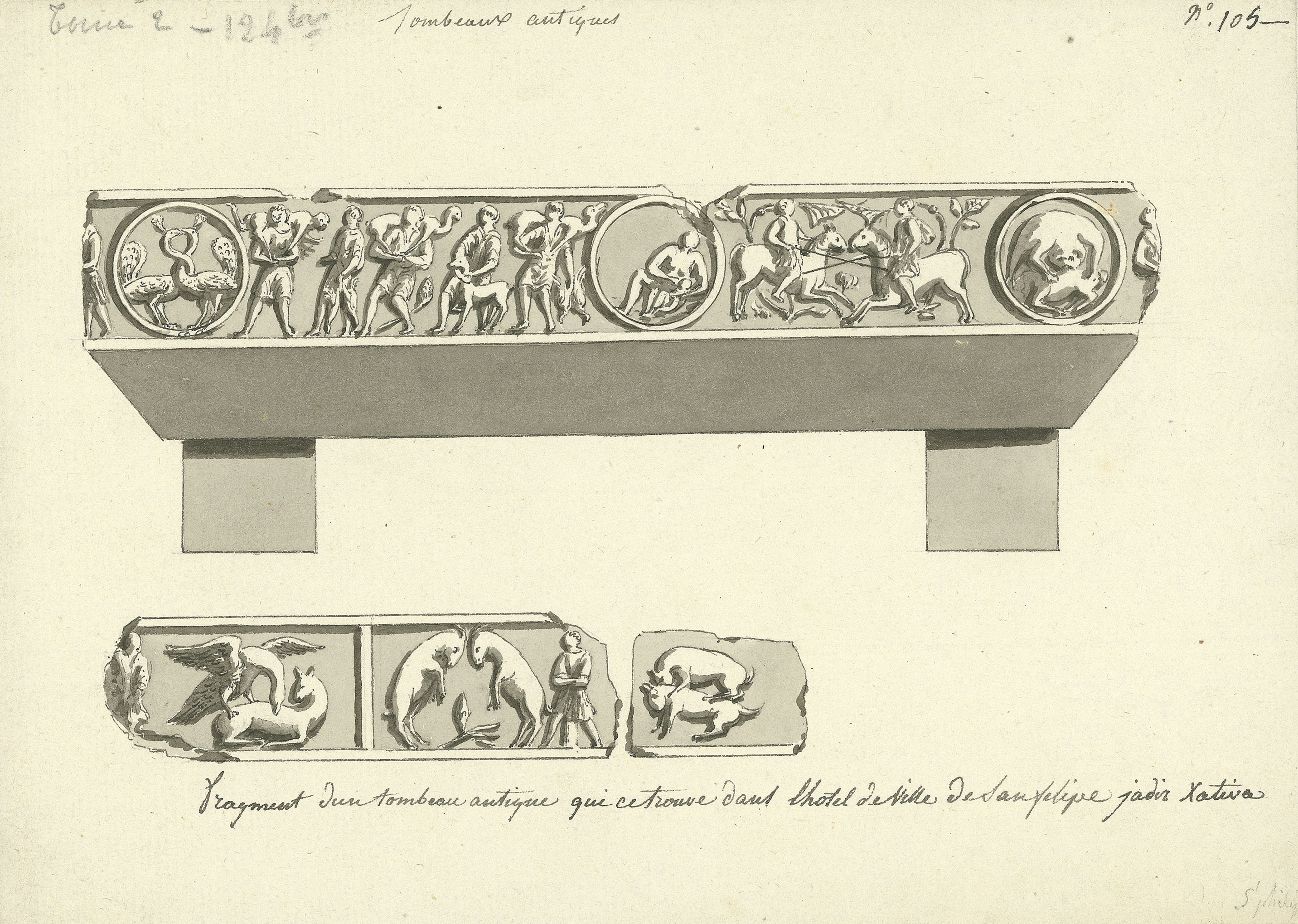 image for: Anònim - Fragment d'un sarcòfag que es trobava a l'ajuntament de Xàtiva - Cap a 1801-1803