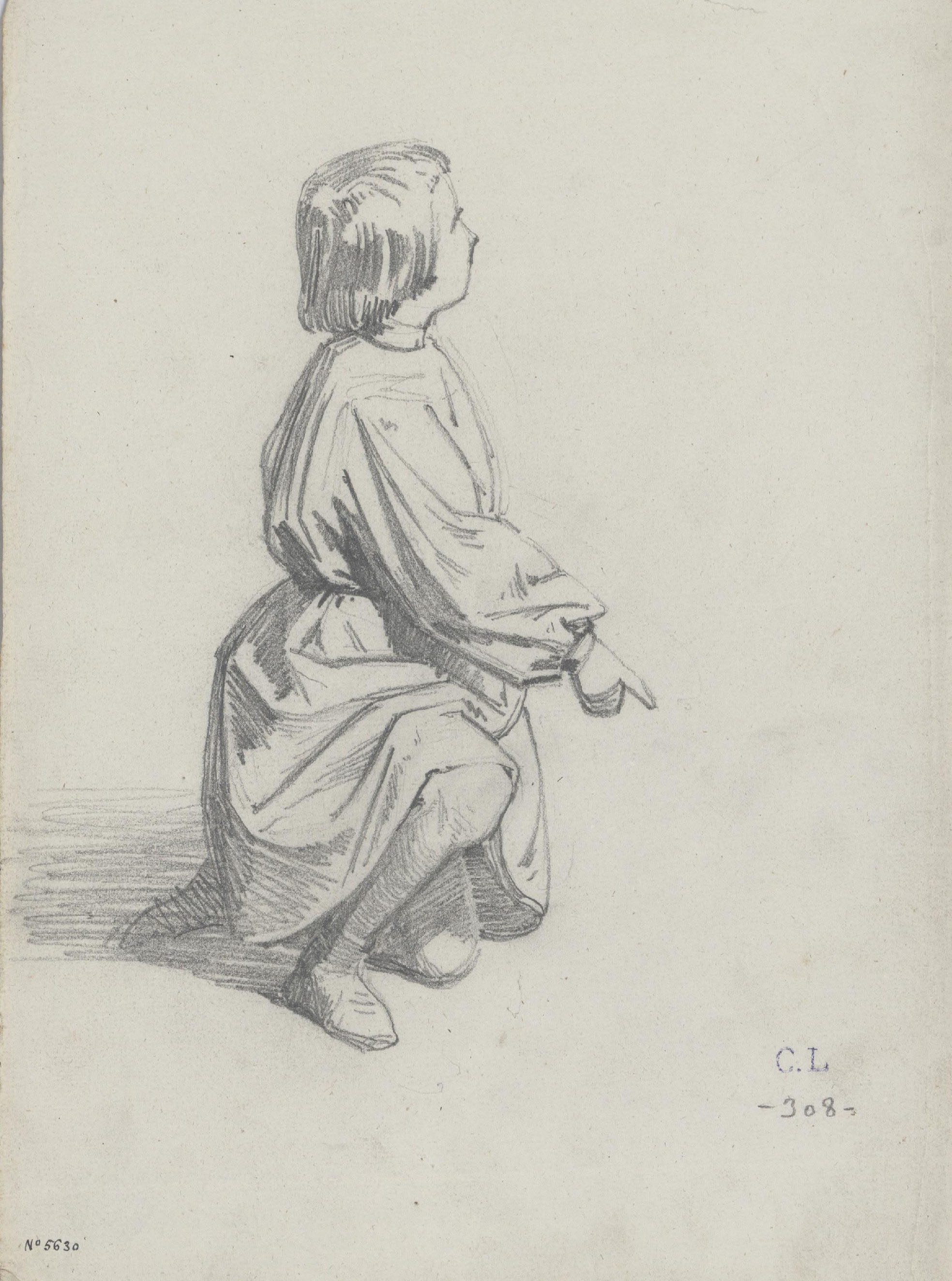 image for: Claudi Lorenzale - Nena amb un genoll recolzat sobre el terra - Cap a 1850-1870