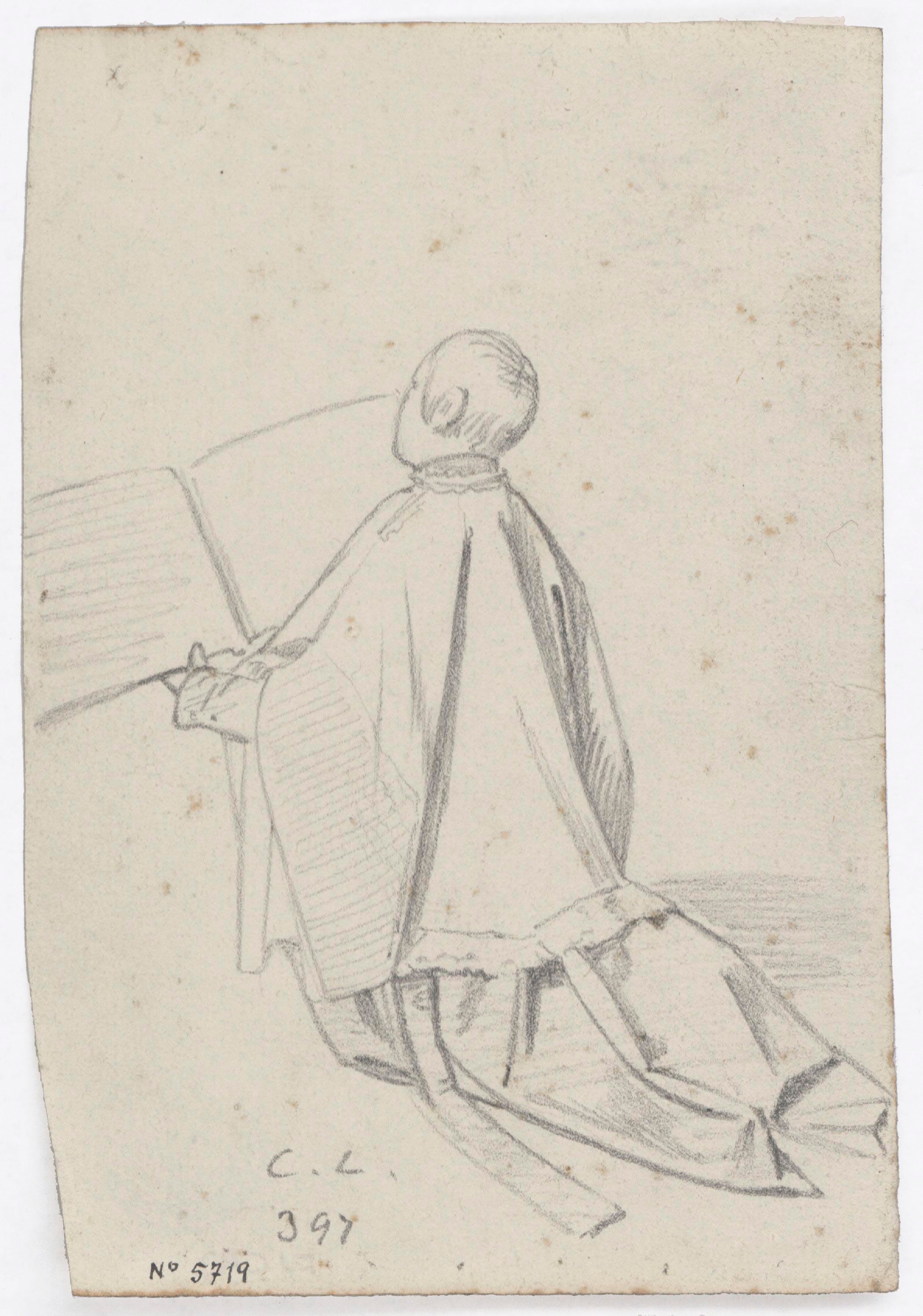 Claudi Lorenzale - Sacerdot agenollat i d'esquena pregant davant un llibre - Cap a 1850-1870 image for: Claudi Lorenzale - Sacerdot agenollat i d'esquena pregant davant un llibre - Cap a 1850-1870