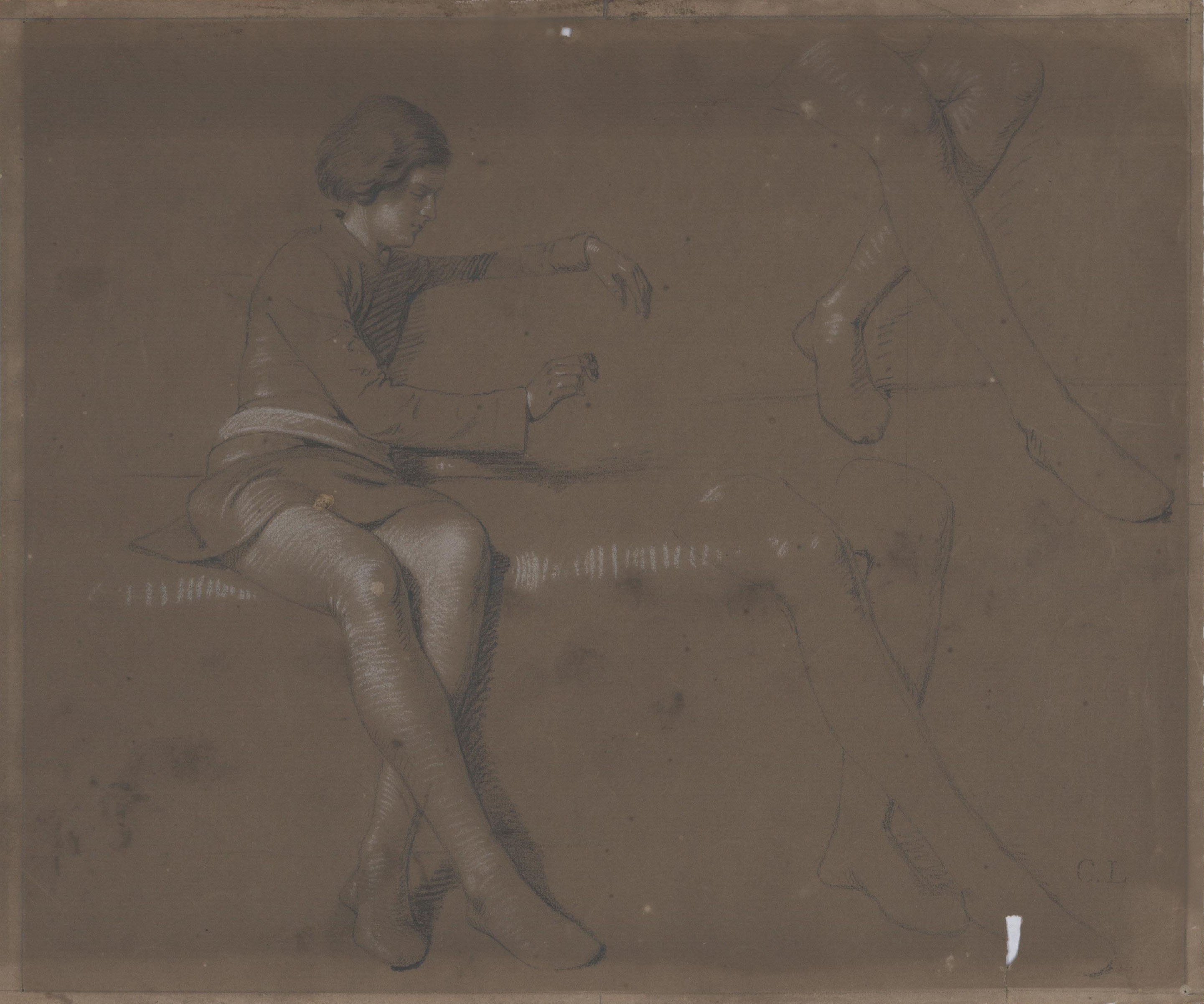 image for: Claudi Lorenzale - Patge assegut i dos estudis parcials de les cames - Cap a 1840-1850