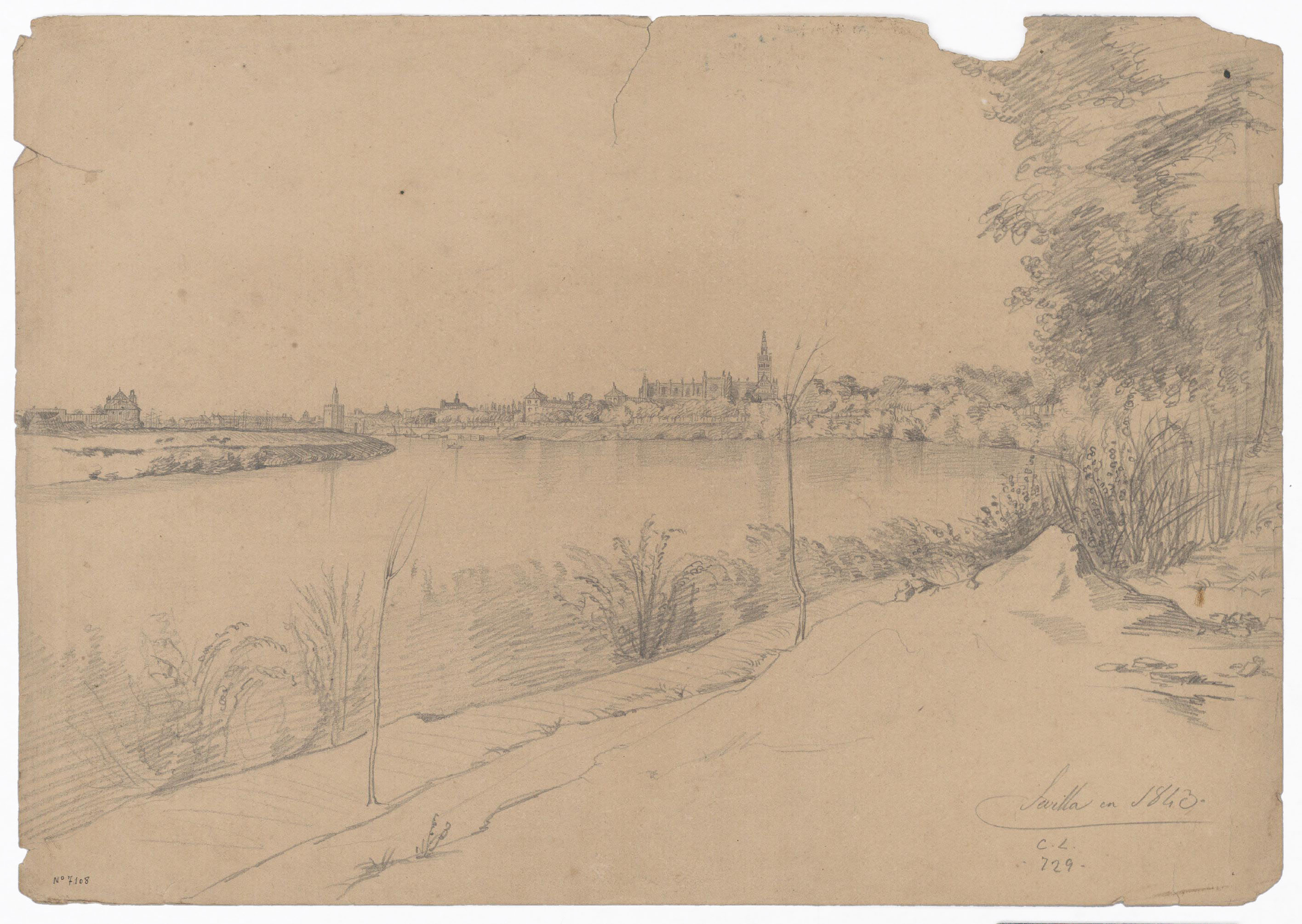 image for: Claudi Lorenzale - Vista panoràmica de Sevilla des del riu Guadalquivir - Sevilla, 1843
