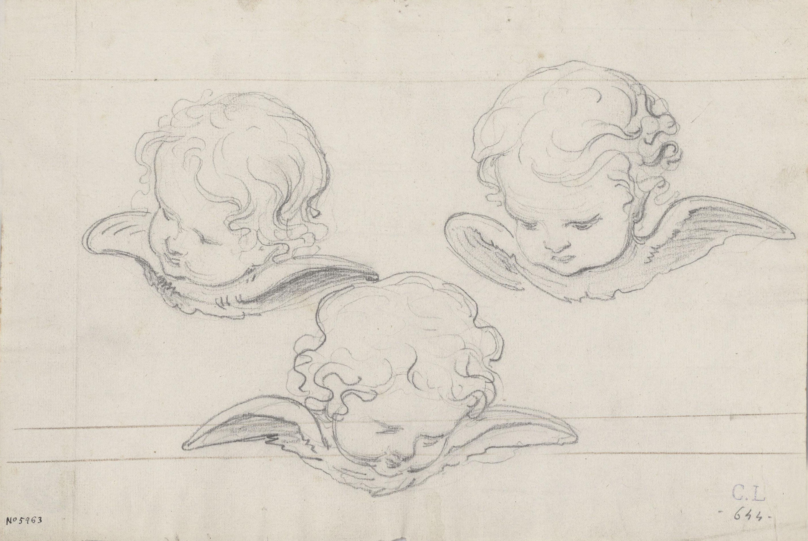 image for: Claudi Lorenzale - Tres caps de querubins - Cap a 1850-1870