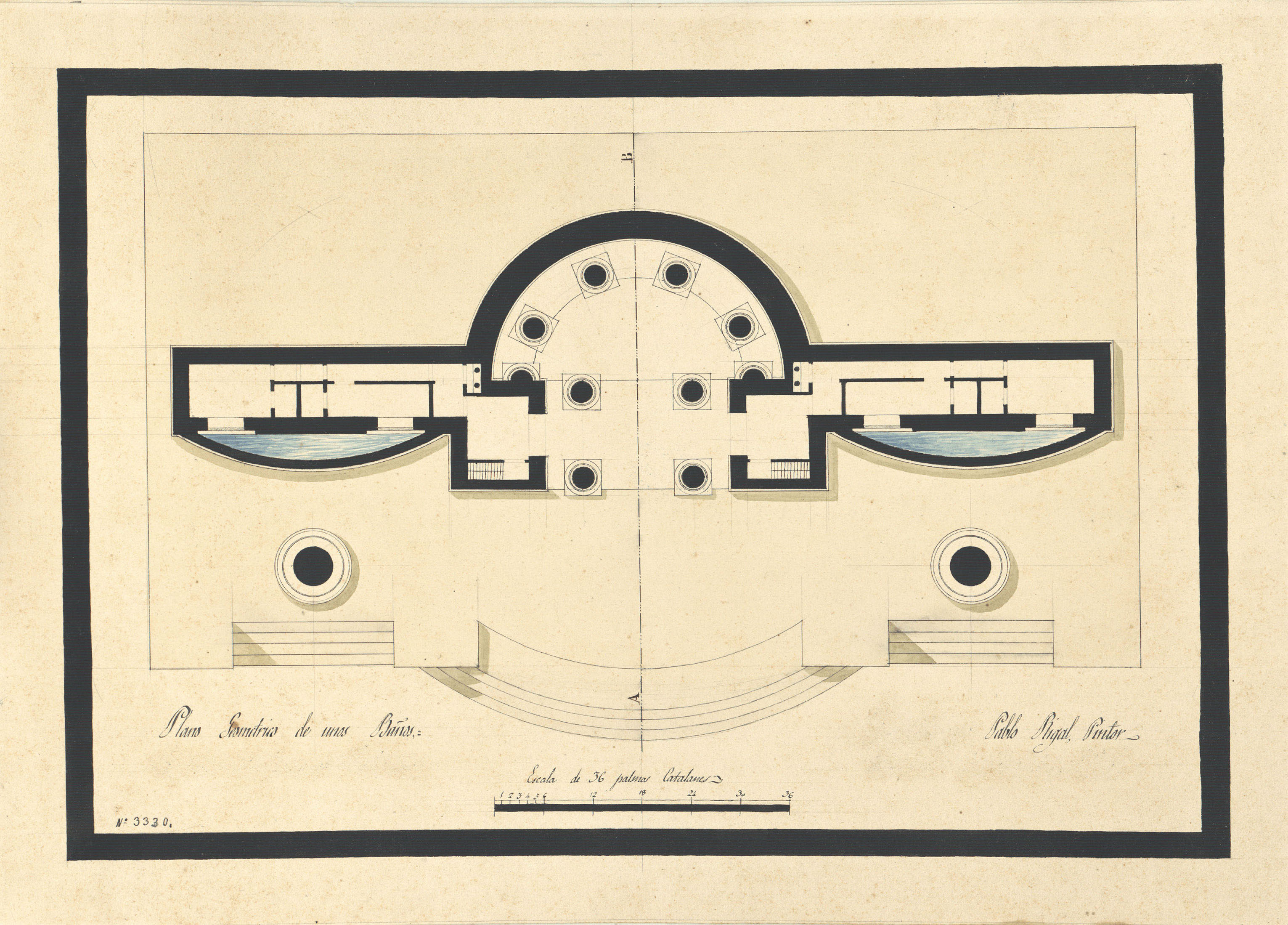 image for: Pau Rigalt - Plànol geomètric d'uns banys - Cap a 1820-1830