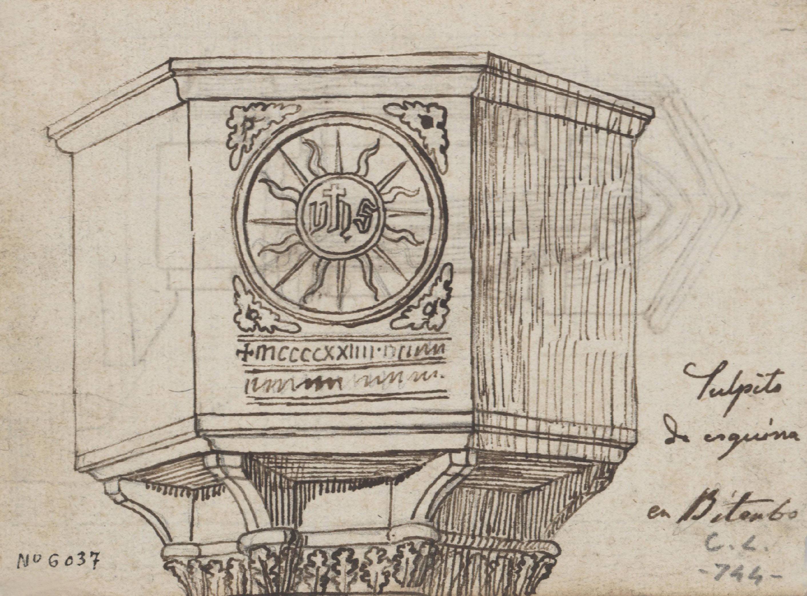 Claudi Lorenzale - Púlpit a una església de Viterbo (anvers) / Càtedra de l'església de Montifrascone (revers) - Cap a 1839-1840 image for: Claudi Lorenzale - Púlpit a una església de Viterbo (anvers) / Càtedra de l'església de Montifrascone (revers) - Cap a 1839-1840