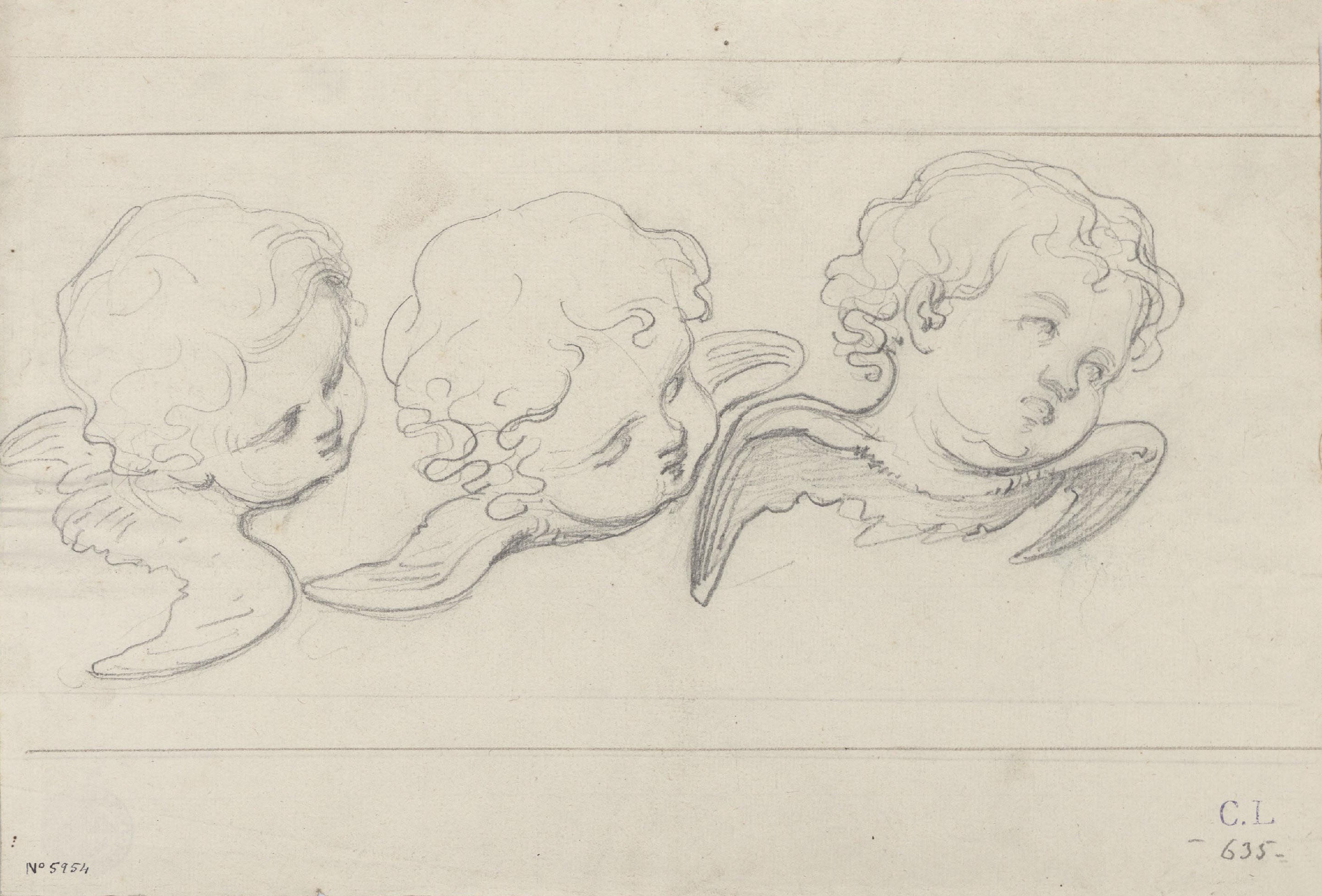 image for: Claudi Lorenzale - Tres caps de querubins - Cap a 1850
