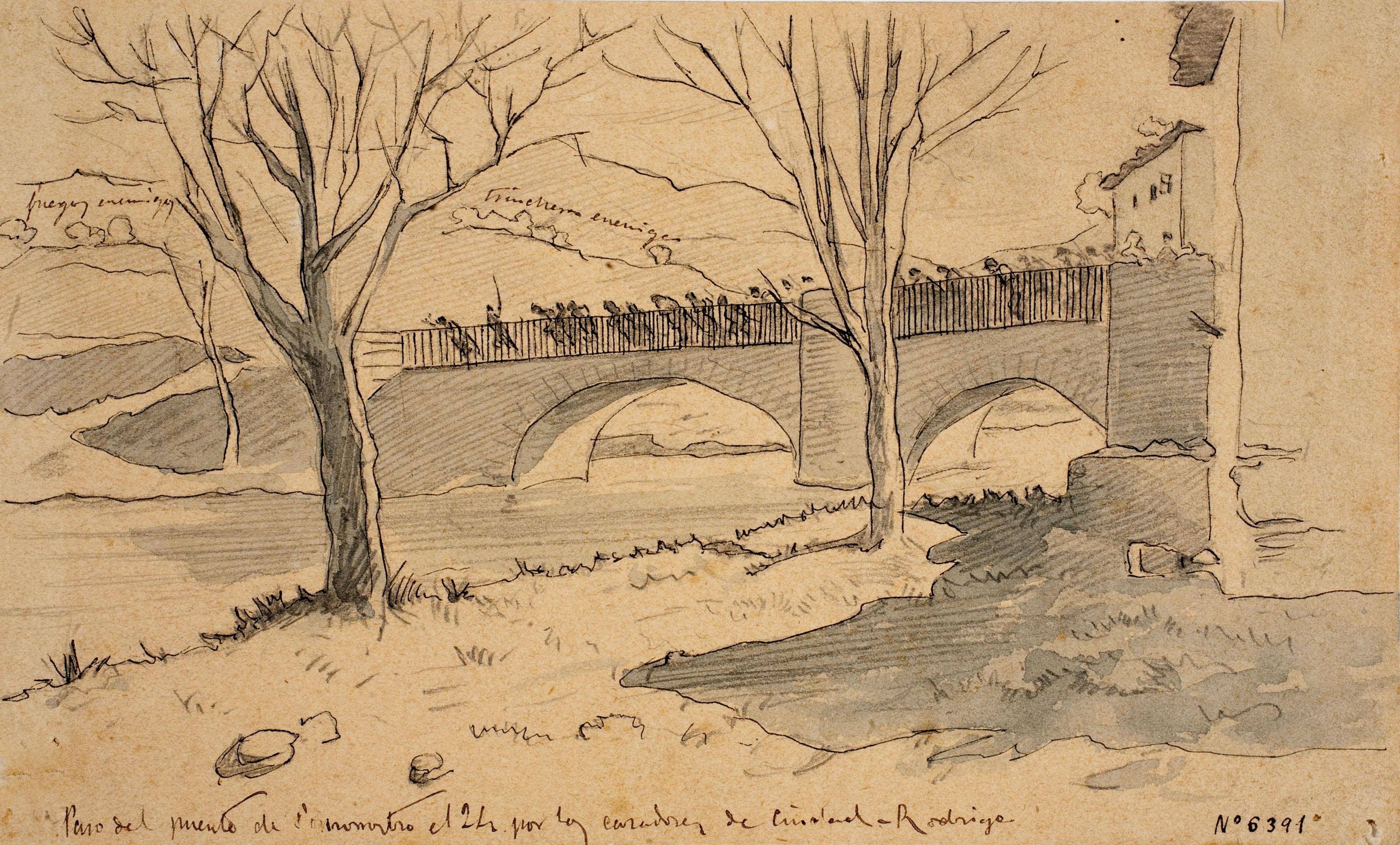 image for: Josep Lluís Pellicer - Pas del pont del Somorrostro pels caçadors de Ciudad-Rodrigo - Cap a 1874