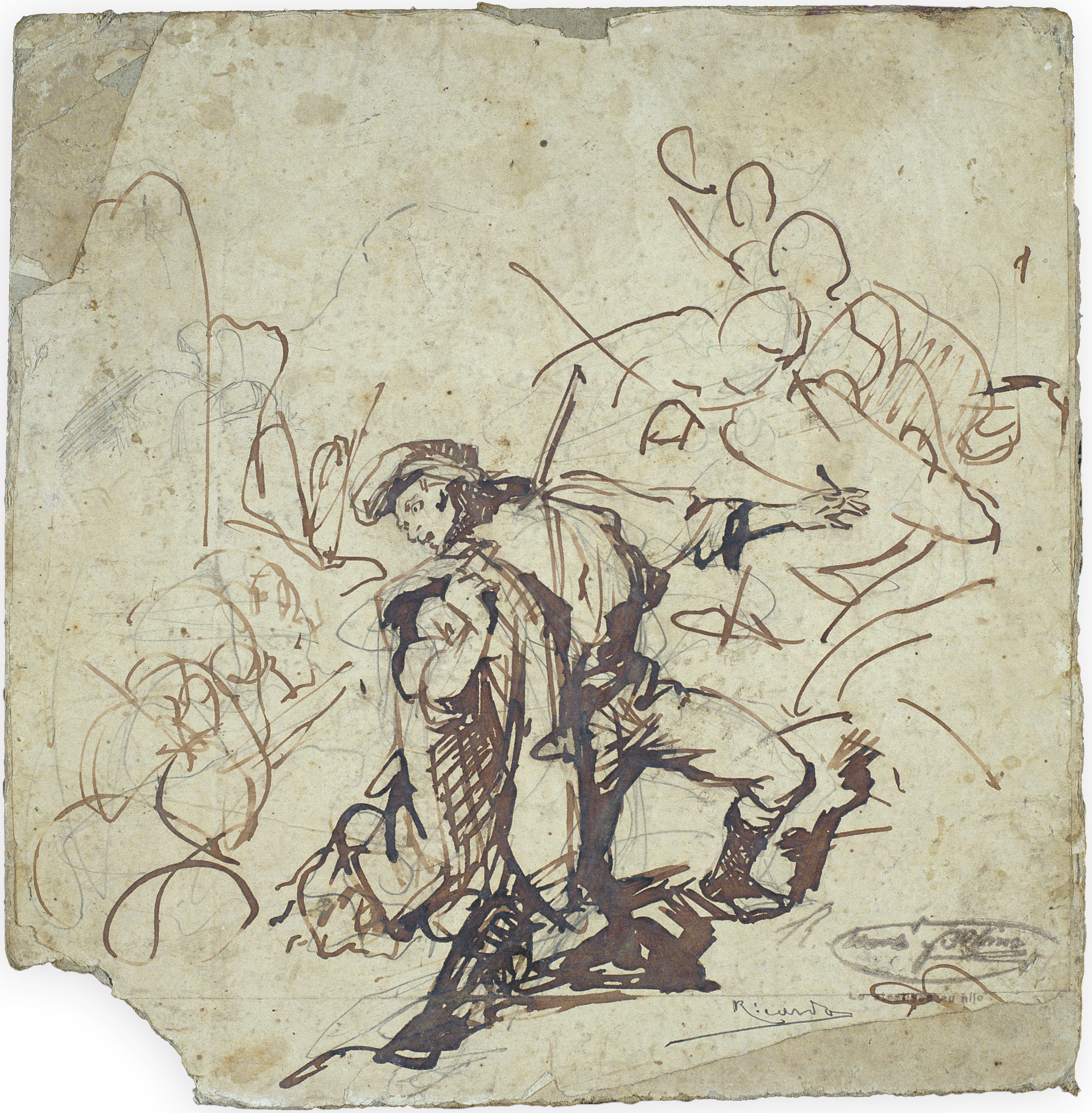 image for: Ramon Martí i Alsina - Somatent agenollat per al quadre «El Sometent del Bruc» - Cap a 1866