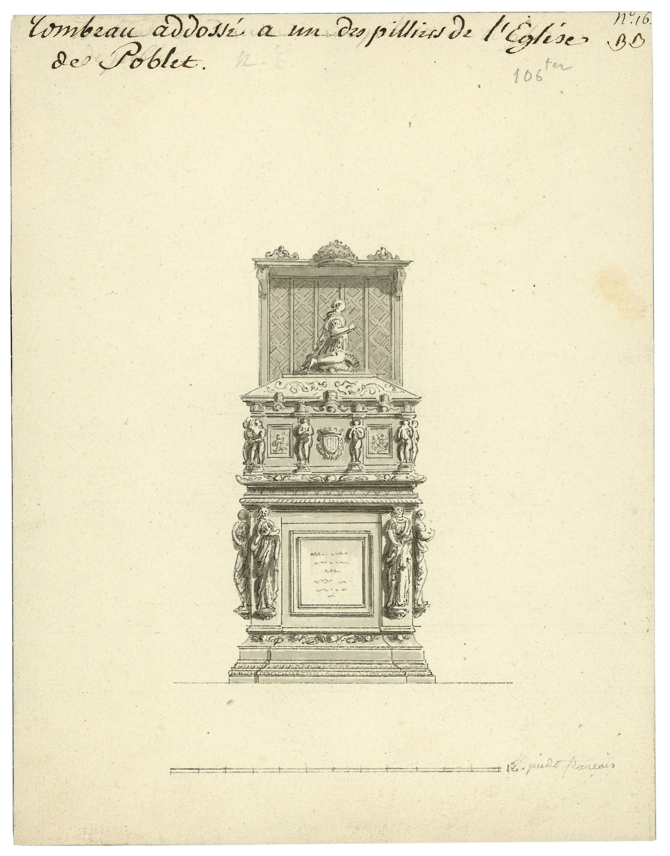 image for: Anònim - Sepulcre d'Alfons el Magnànim, adossat a un dels pilars de l'església del monestir de Poblet - Cap a 1801-1803
