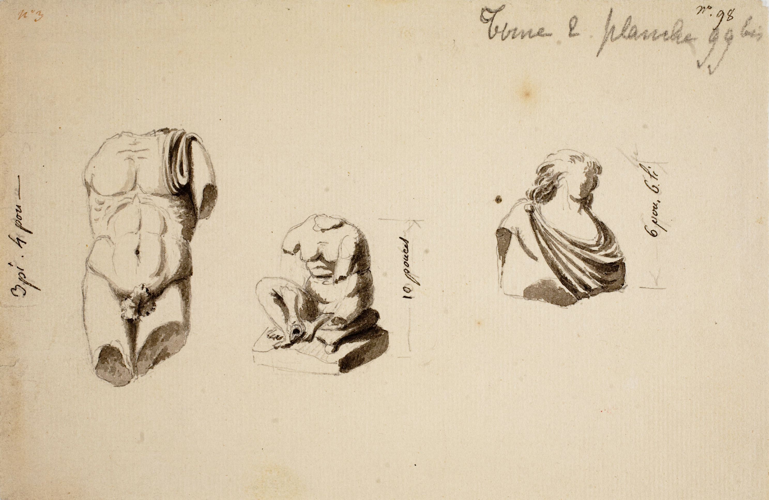 image for: Dutailly - Tres apunts d'estàtues antigues trobades a València - Cap a 1801-1803