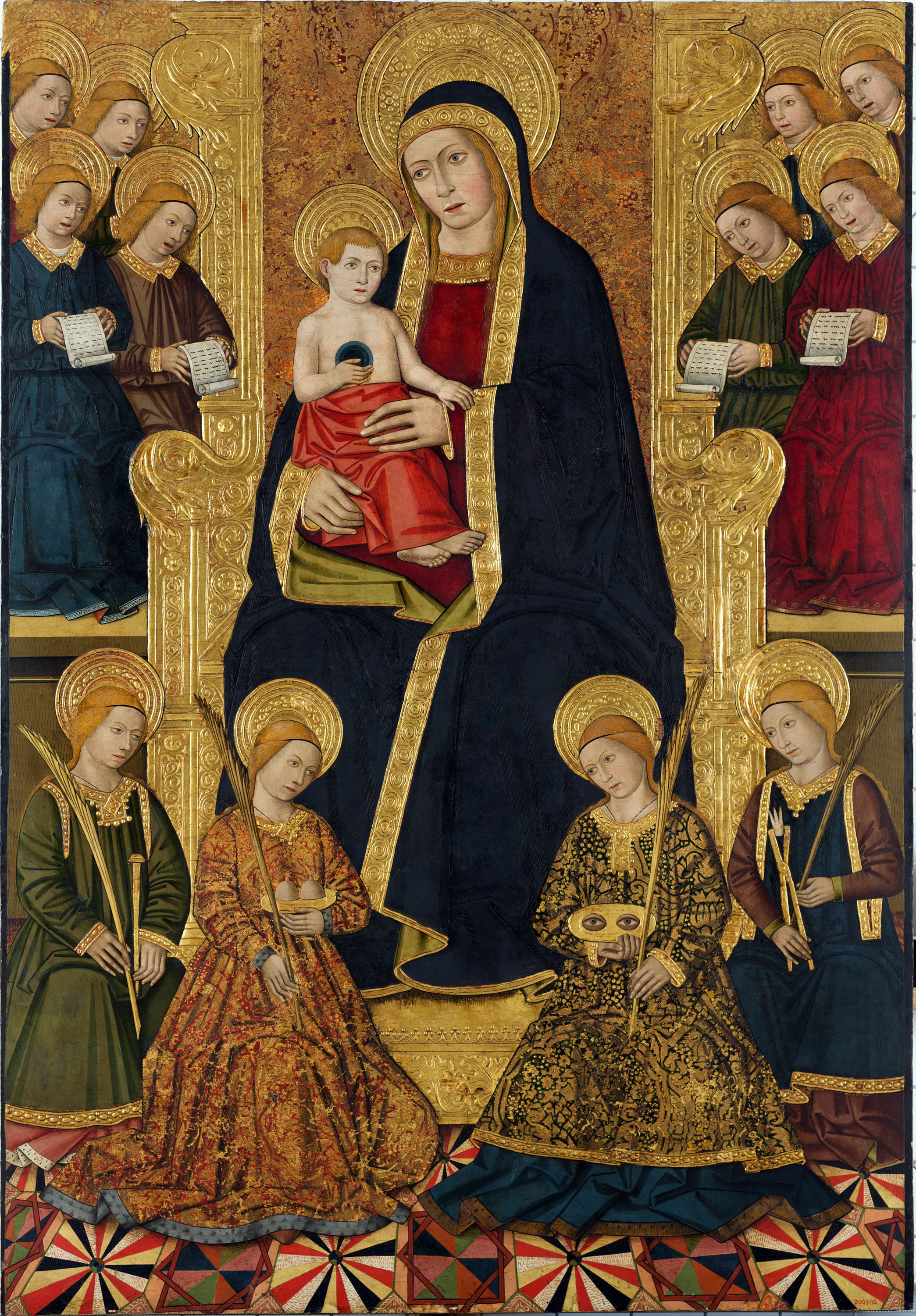 image for: Domingo Ram - Mare de Déu amb el Nen envoltada de santes màrtirs i àngels cantors - Cap a 1477