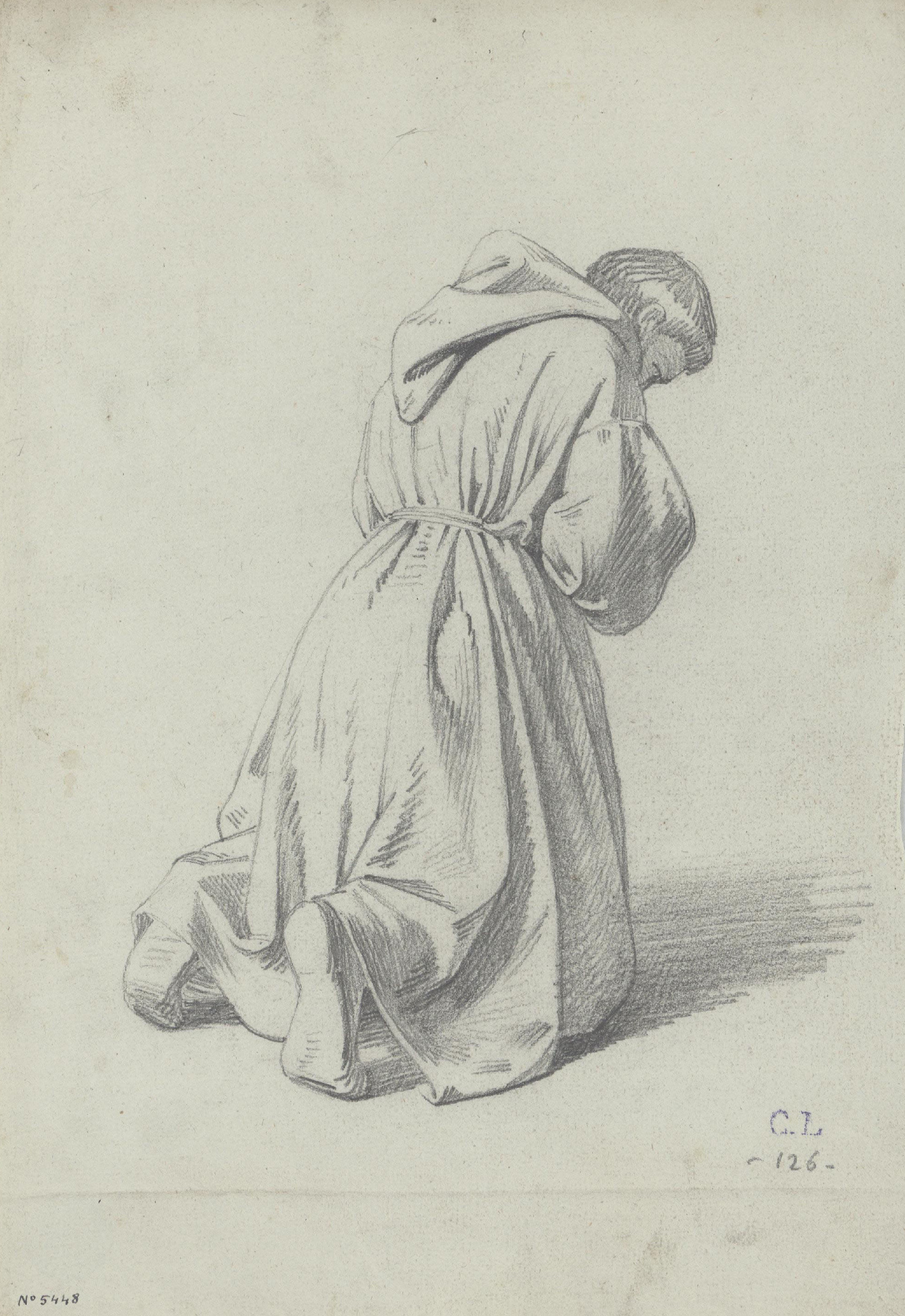 image for: Claudi Lorenzale - Estudi de frare meditant per al quadre de la «Mort del rei Pere III a Vilafranca» - Cap a 1870