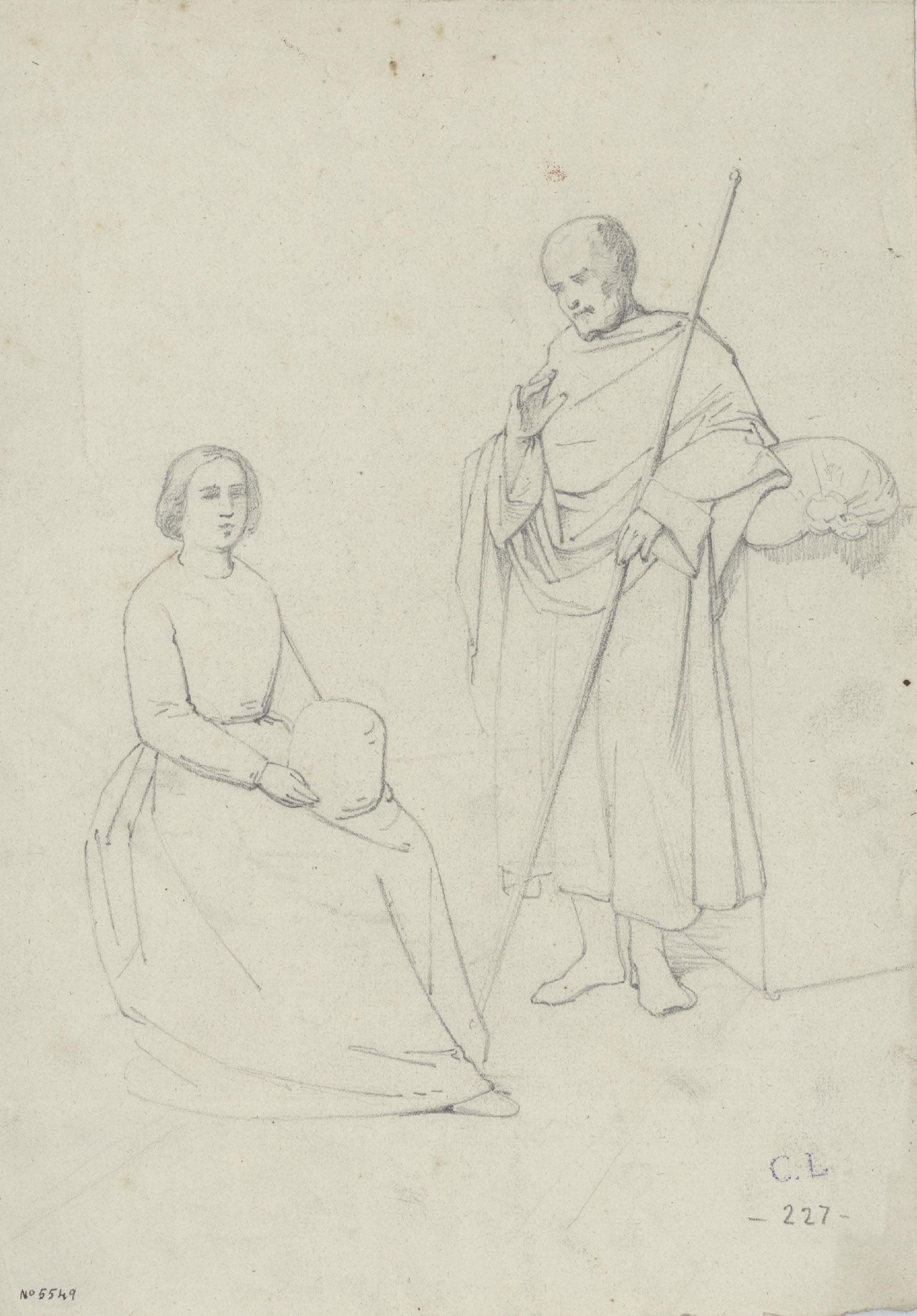 image for: Claudi Lorenzale - Estudi de figures per al quadre «Descans en la fugida a Egipte?» (anvers) / Estudi de figures per al quadre «Descans en la fugida a Egipte?» (revers) - Cap a 1850-1870 [1]