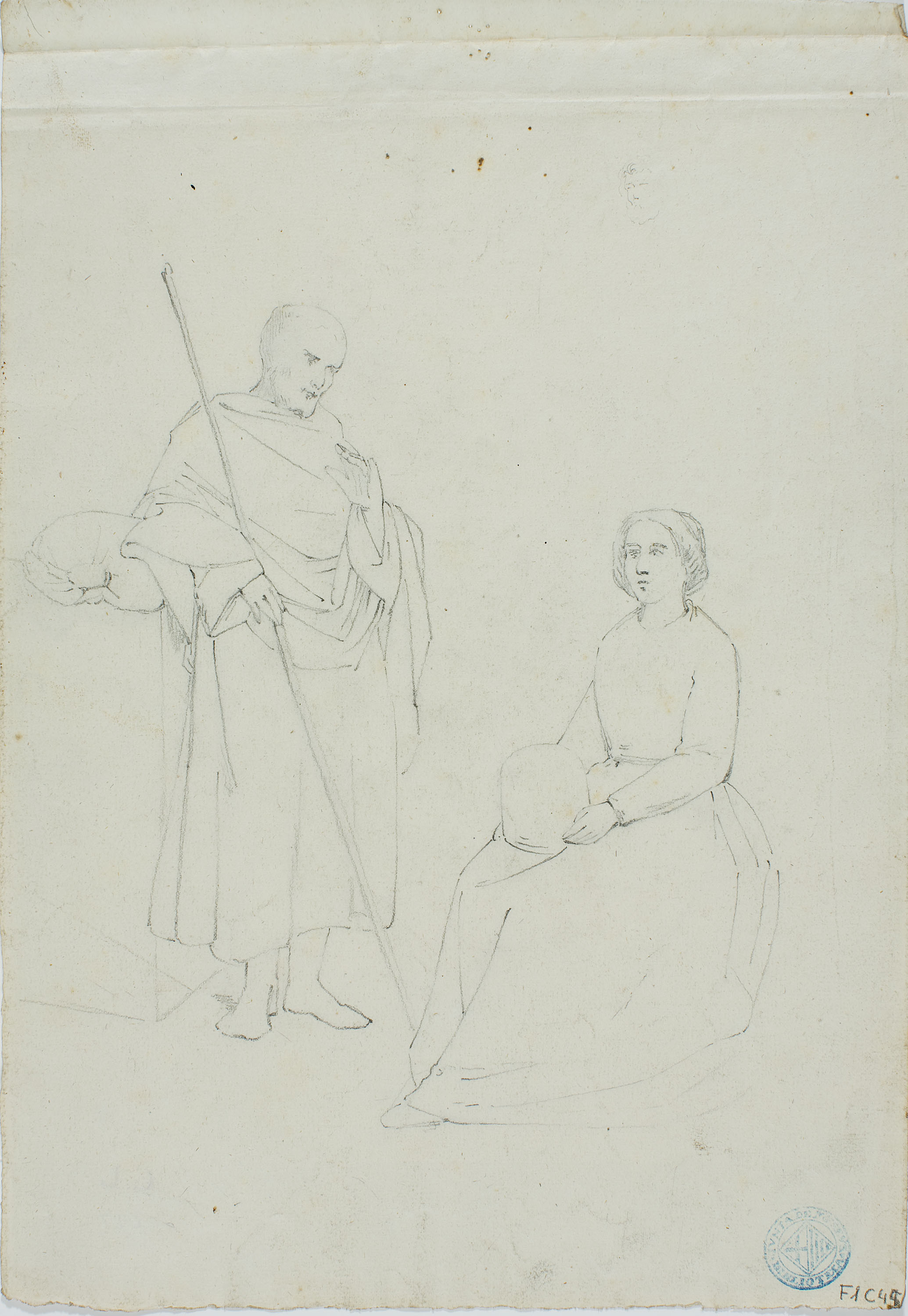 image for: Claudi Lorenzale - Estudi de figures per al quadre «Descans en la fugida a Egipte?» (anvers) / Estudi de figures per al quadre «Descans en la fugida a Egipte?» (revers) - Cap a 1850-1870 [2]