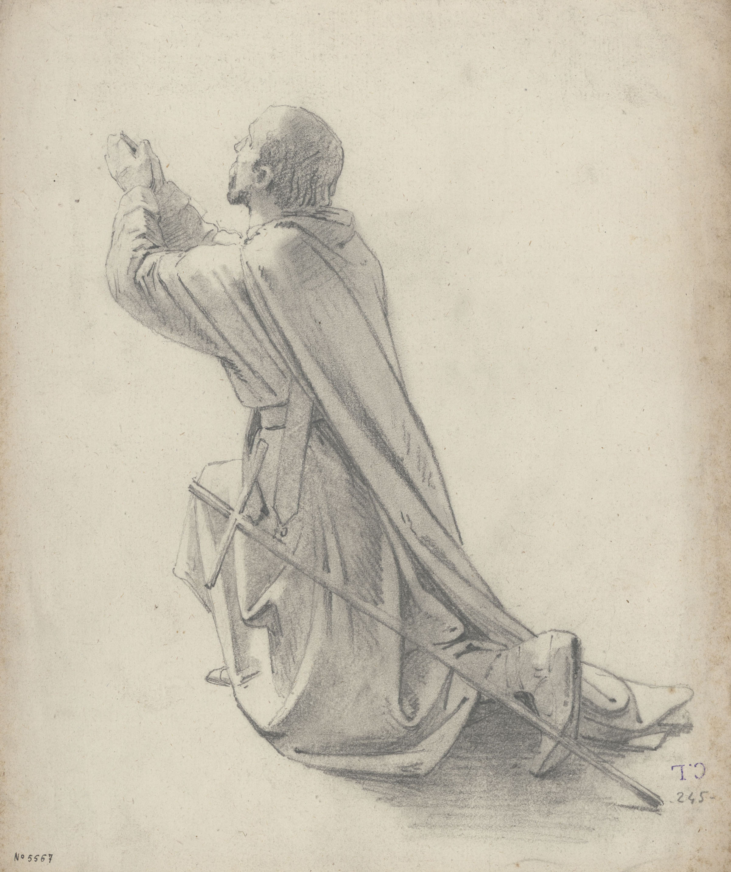 image for: Claudi Lorenzale - Estudi de figura suplicant per al quadre «Mort del rei Pere III a Vilafranca» - Cap a 1870