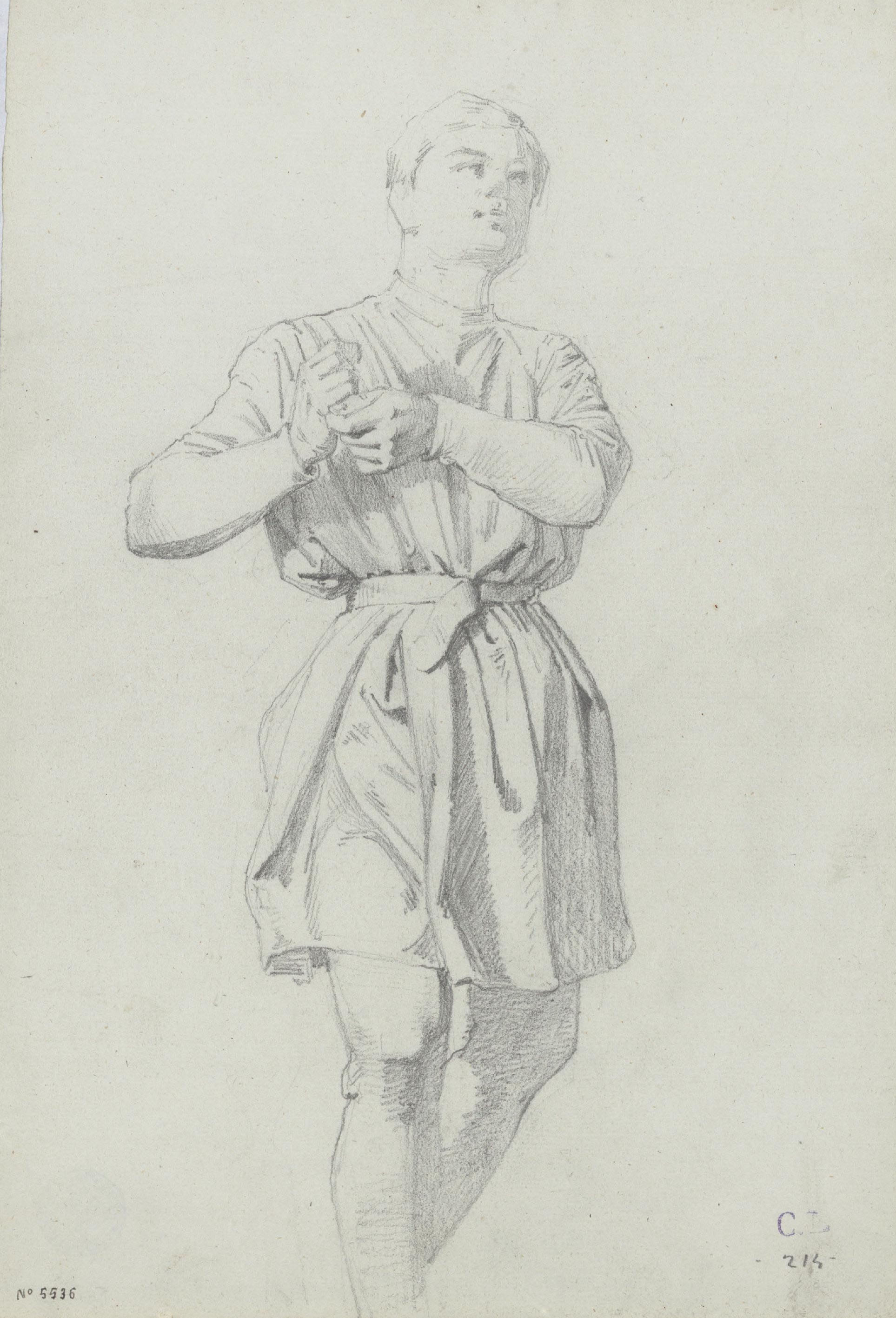 Claudi Lorenzale - Jove amb una brusa curta cenyida per un cinturó - Cap a 1860-1880 image for: Claudi Lorenzale - Jove amb una brusa curta cenyida per un cinturó - Cap a 1860-1880