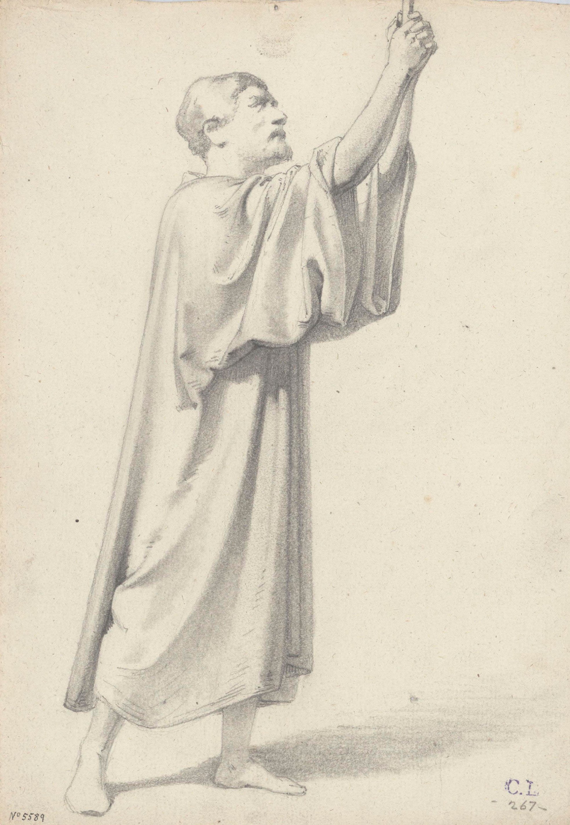 Claudi Lorenzale - Home amb els braços alçats, probablement sostenint una creu - Cap a 1850-1870 image for: Claudi Lorenzale - Home amb els braços alçats, probablement sostenint una creu - Cap a 1850-1870
