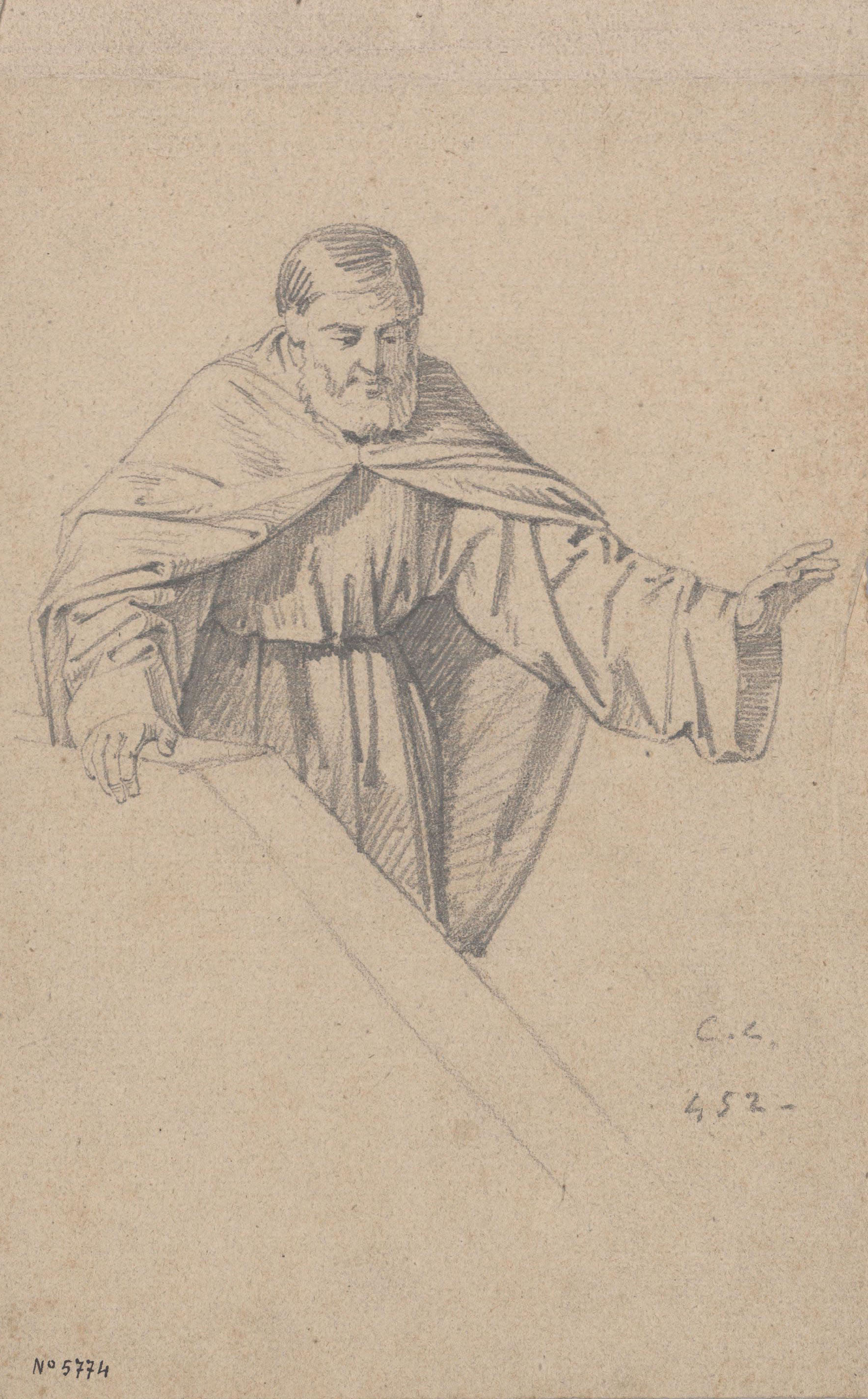 image for: Claudi Lorenzale - Home amb indumentària medieval pujant l'escala - Cap a 1850-1870