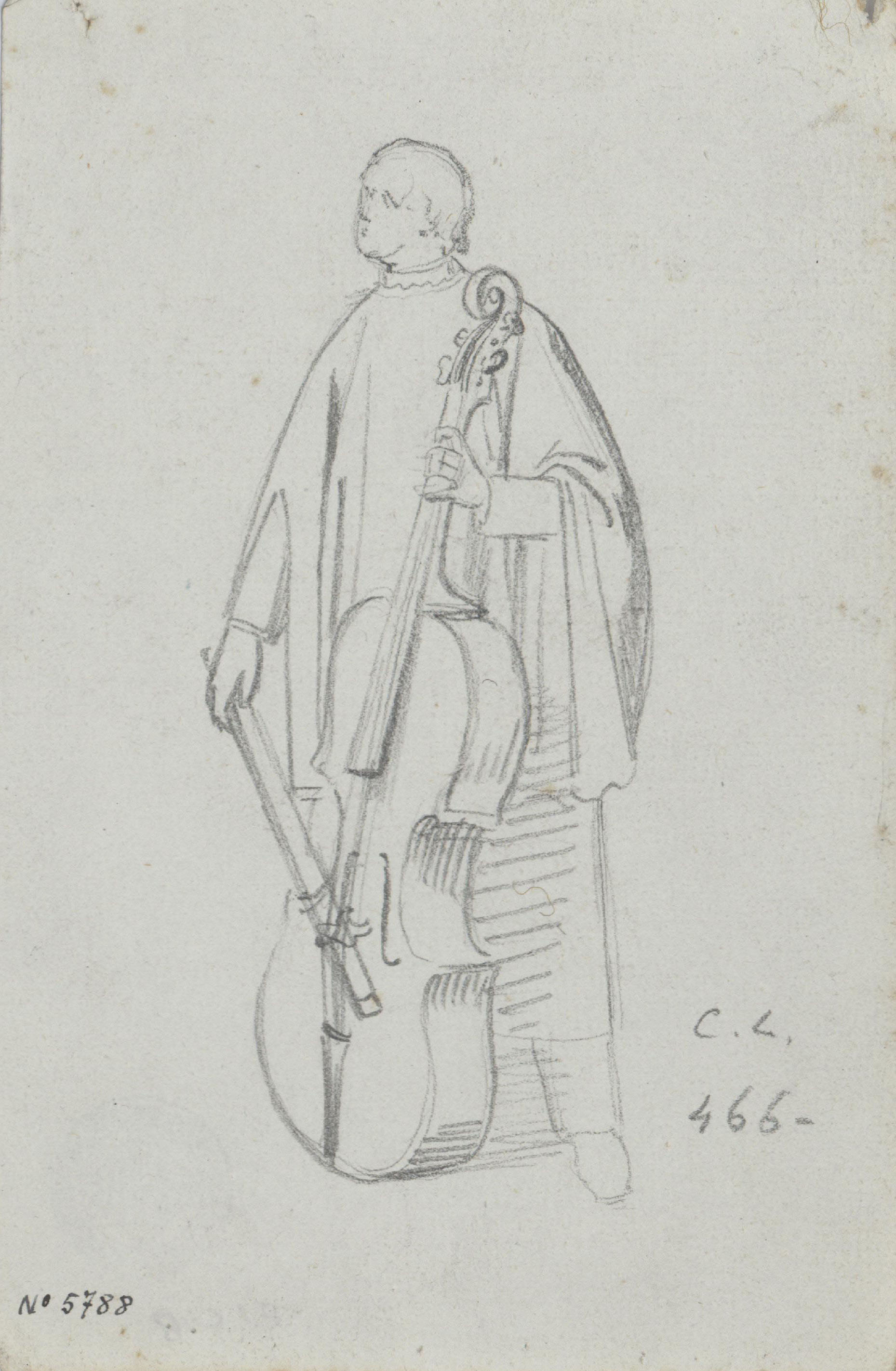 Claudi Lorenzale - Músic de capella tocant el violoncel - Cap a 1850-1870 image for: Claudi Lorenzale - Músic de capella tocant el violoncel - Cap a 1850-1870