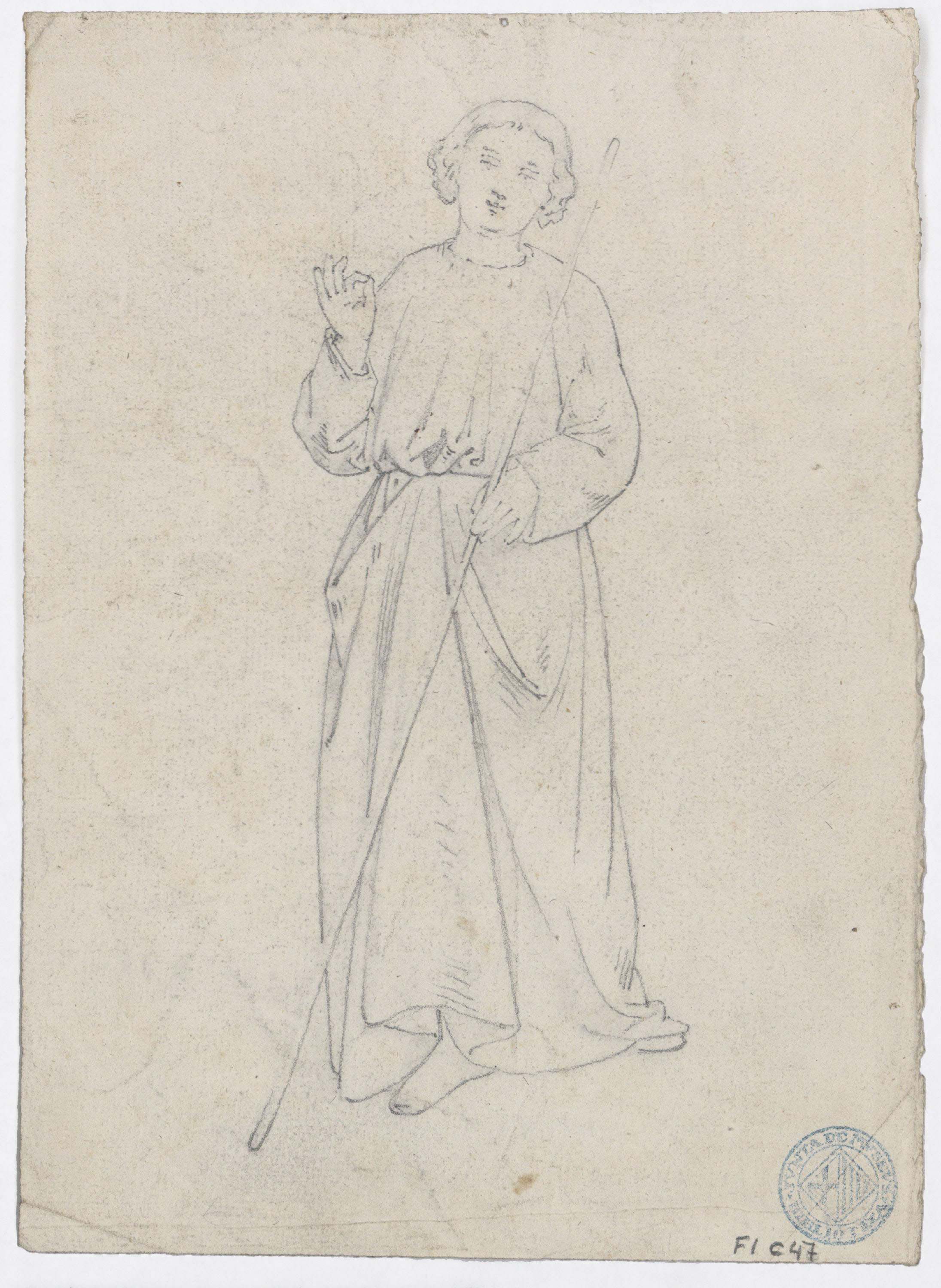 image for: Claudi Lorenzale - Noi jove amb un bastó a la mà (anvers) / Noi jove amb un bastó a la mà (revers) - Cap a 1850-1870 [1]