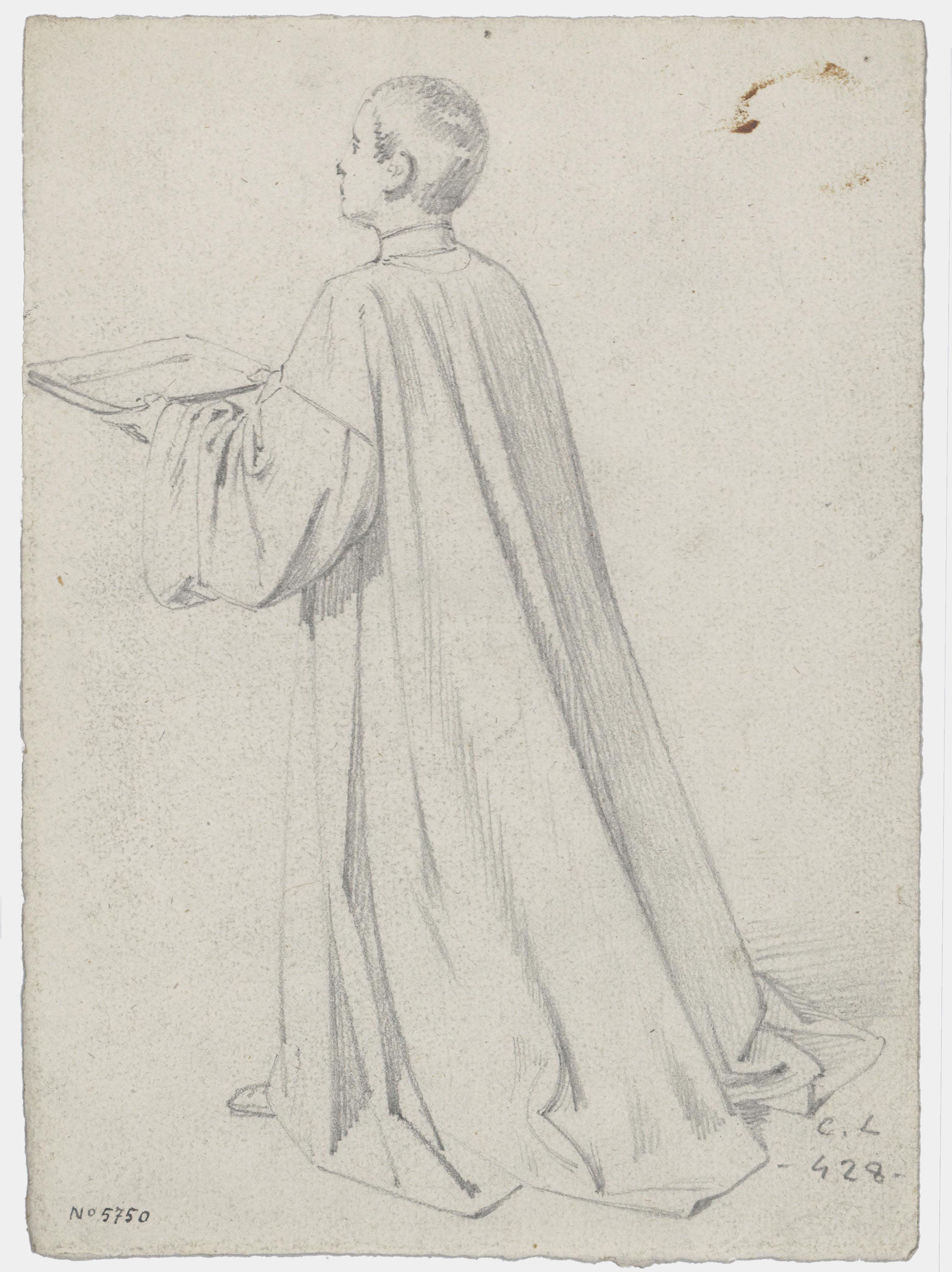 image for: Claudi Lorenzale - Estudi de jove sagristà per al quadre «Casament de Ramon Berenguer IV i la reina Peronella d'Aragó» (anvers) / Estudi de figura d'esquena per al quadre «Casament de Ramon... - Cap a 1870